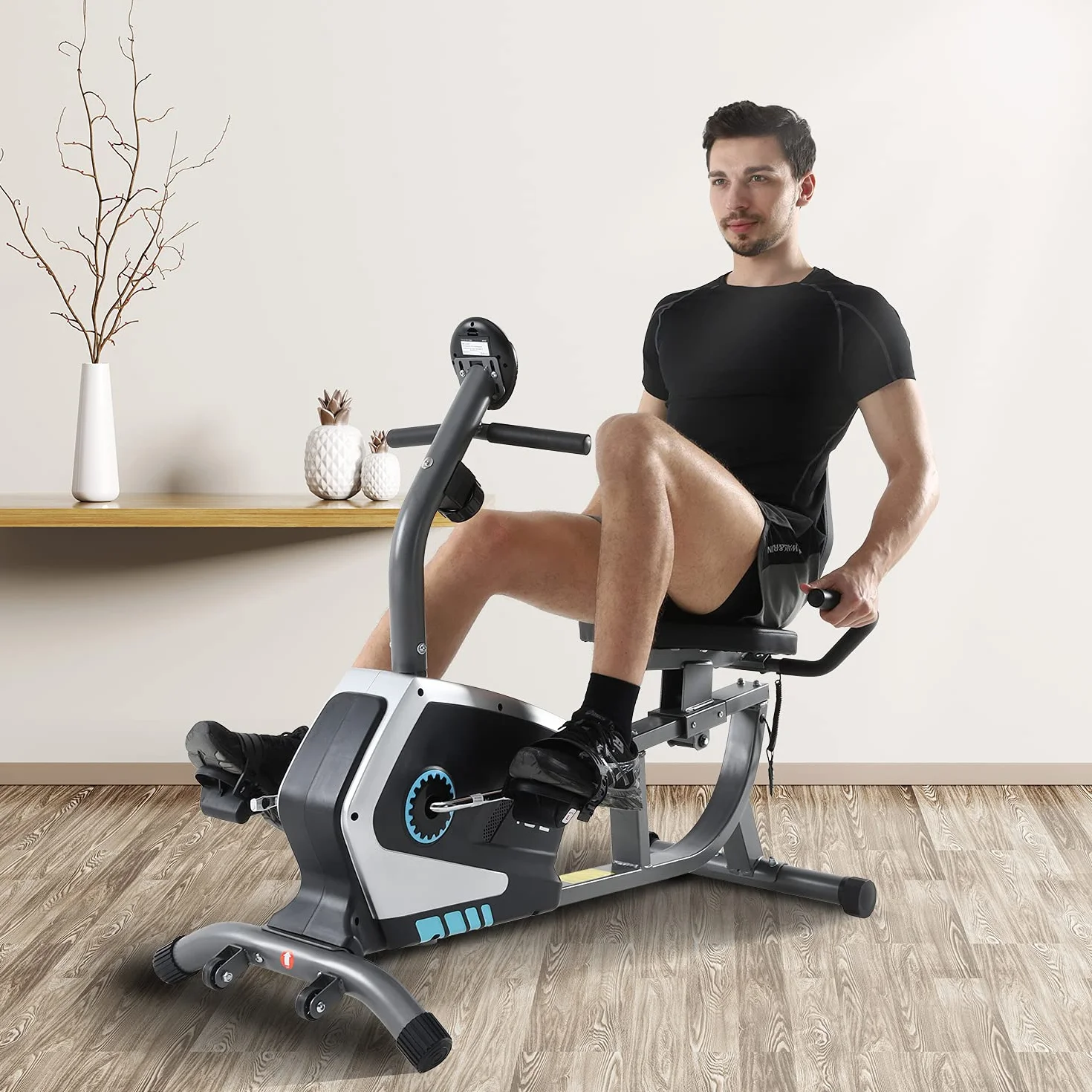 ISE Bicicleta Estática con Respaldo para casa, Bicicleta Estatica Magneticacon 8 Niveles de Resistencia,Sensor de Pulso, Bicicletas Estaticas Rehabilitacion indoor,Bici estatica profesional Máx.120 kg