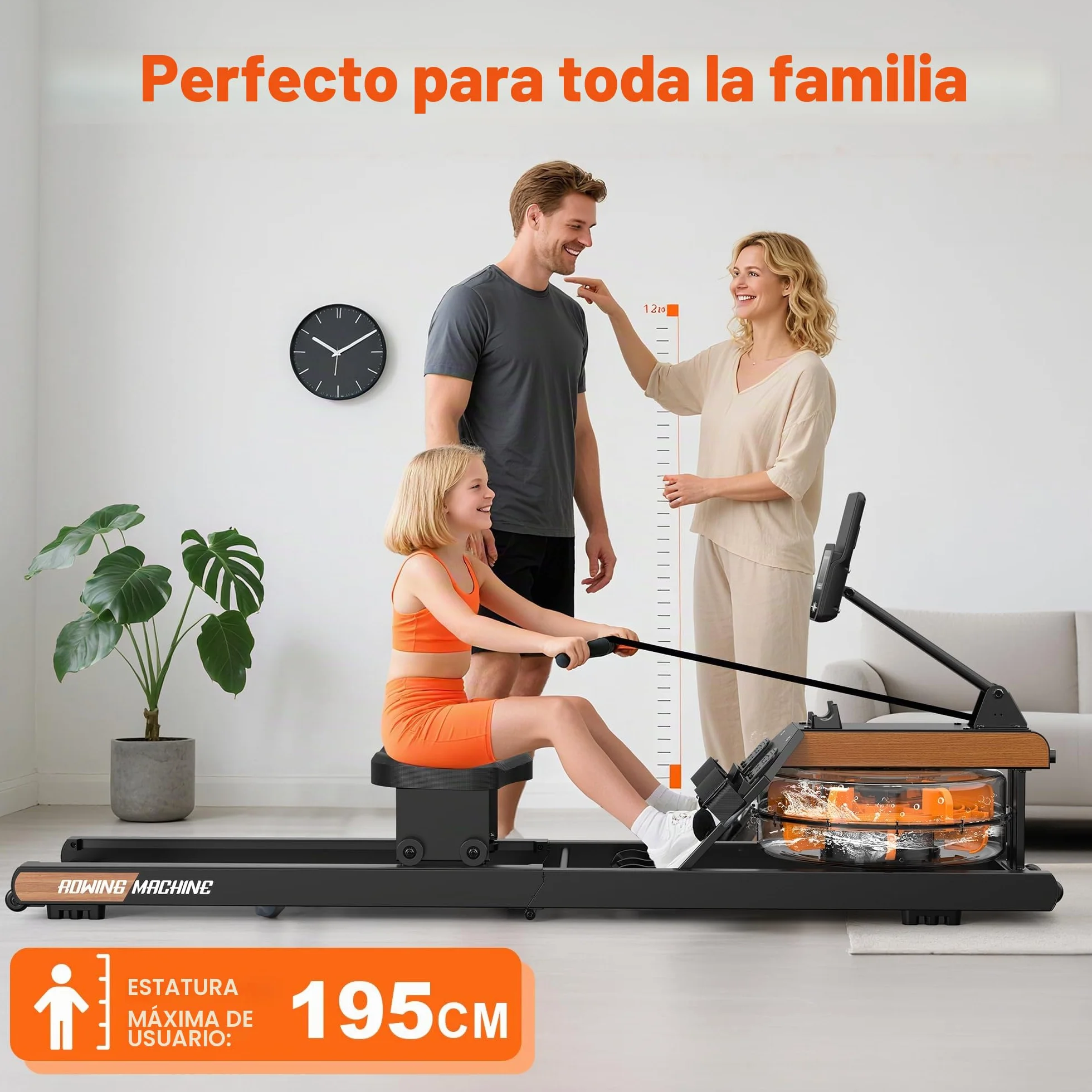 Máquina de Remo, Máquina de Remo de Agua con Monitor Bluetooth y Soporte para Tableta Ajustable, Máquina de Remo Plegable, Máquinas de Remo Capacidad de Peso 160 kg, Fácil Montaje