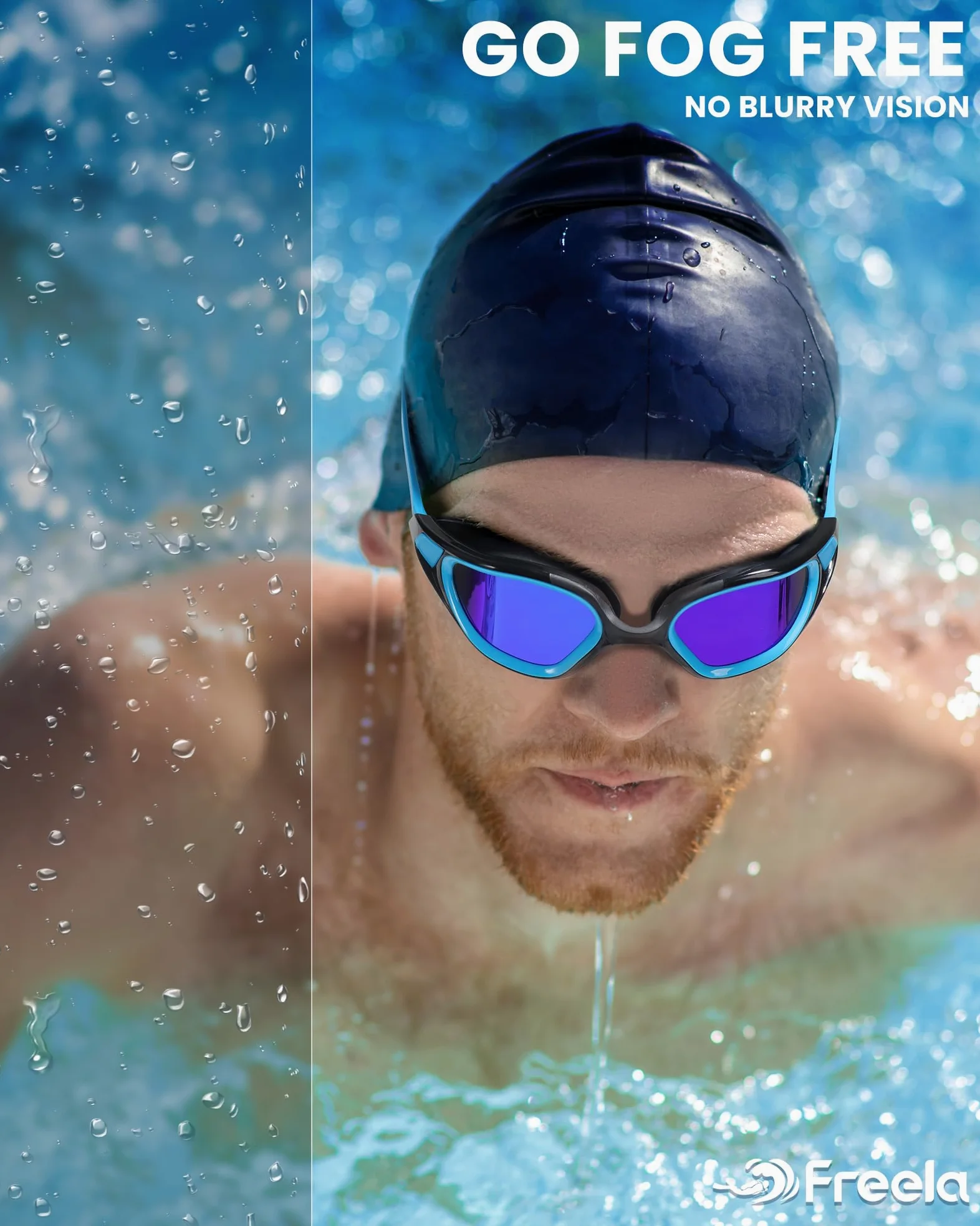Freela Gafas de natación polarizadas para adultos, hombres y mujeres, gafas de natación para piscina de agua, visión amplia, transparente, antivaho, protección UV, gafas de natación azules para