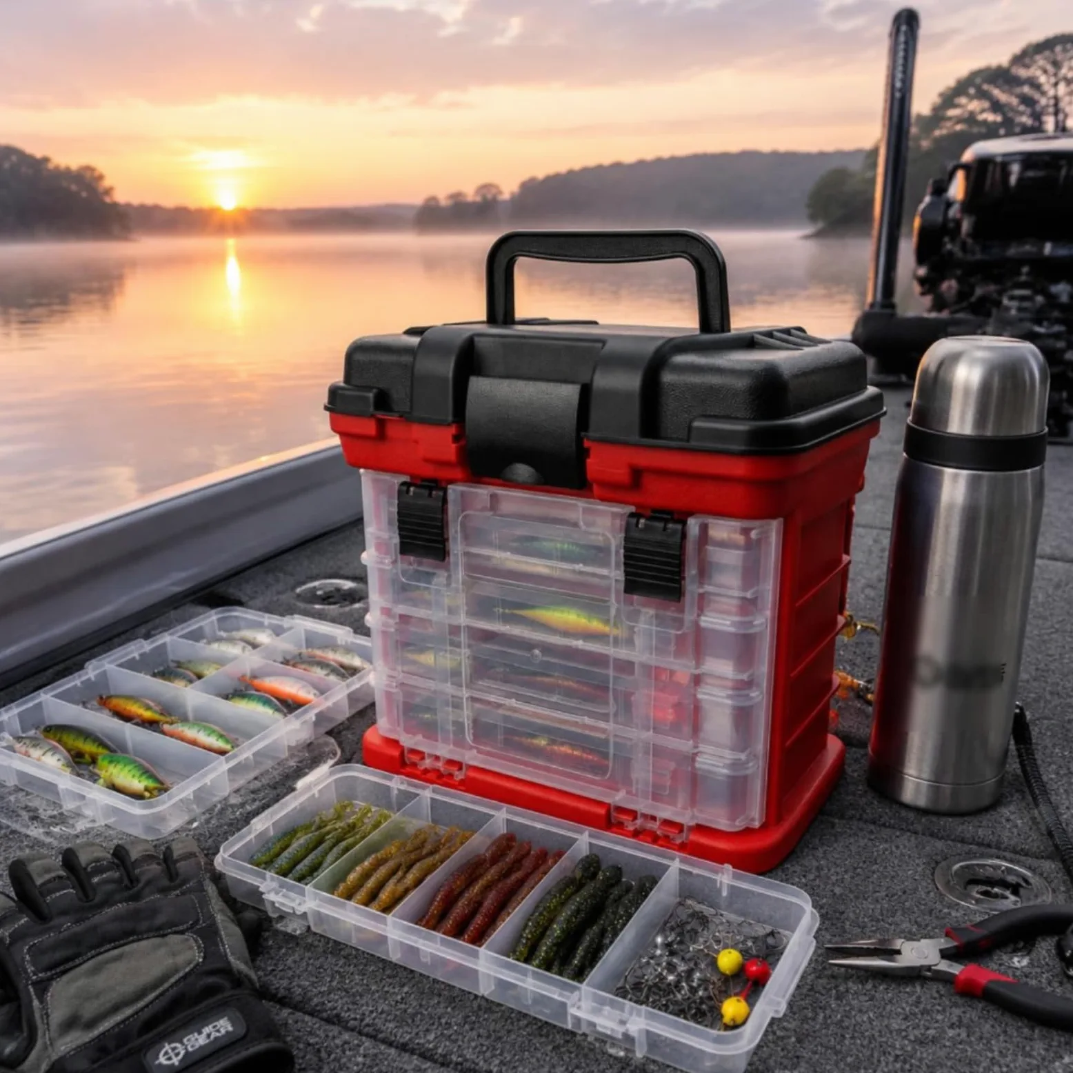 Contenedor de Pesca Caja de Aparejos Organizador Estuche Portátil Almacenamiento de 2 y 4 Cajones para Anzuelos Plomos y Pequeñas Herramientas Adecuado para Agua Dulce Agua Salada, Gris