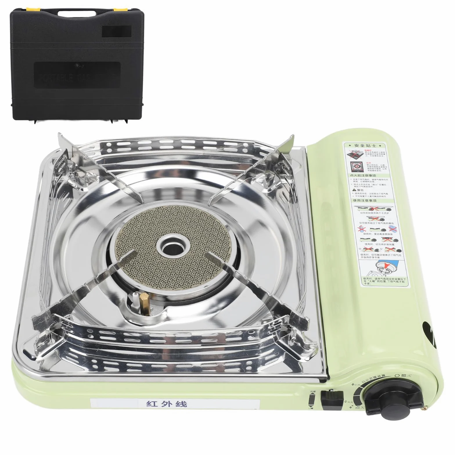 CHICIRIS Estufa de Gas Infrarroja Portátil Estufa de Gas de Acero Inoxidable con Encendido Automático Deflector de Viento Estuche de Transporte para Acampar Picnic BBQ Viajes por Carretera