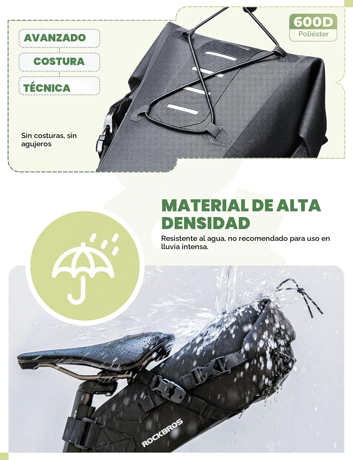 ROCKBROS Bolsa Sillín Bicicleta Impermeable 3-5L Gran Capacidad Bolsa Bicicleta Reflectante Bikepacking para Ciclismo MTB Carretera