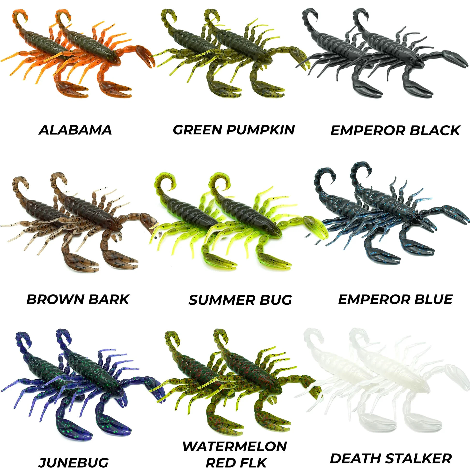 FRESHBAITZ Scorpion Sampler Kit | Señuelos de pesca de plástico suave para boca grande de agua dulce y lubina de boca pequeña, paquete de aparejos de pesca