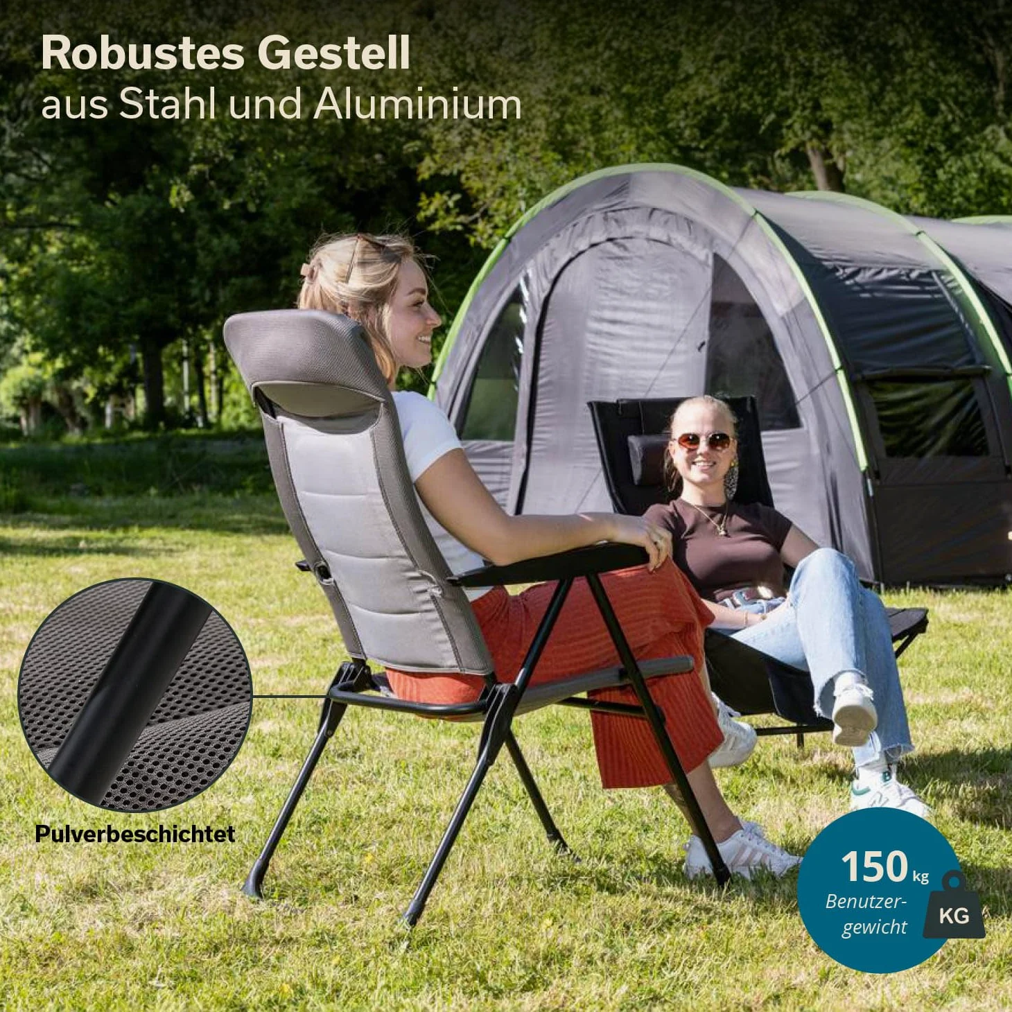 skandika Silla con Respaldo Alto Kvist | Silla de Camping Plegable, Individual/Juego de 2, Silla de Aluminio y Acero, Respaldo Ajustable en 4 Posiciones, Capacidad de Carga de 150 kg (Individual)