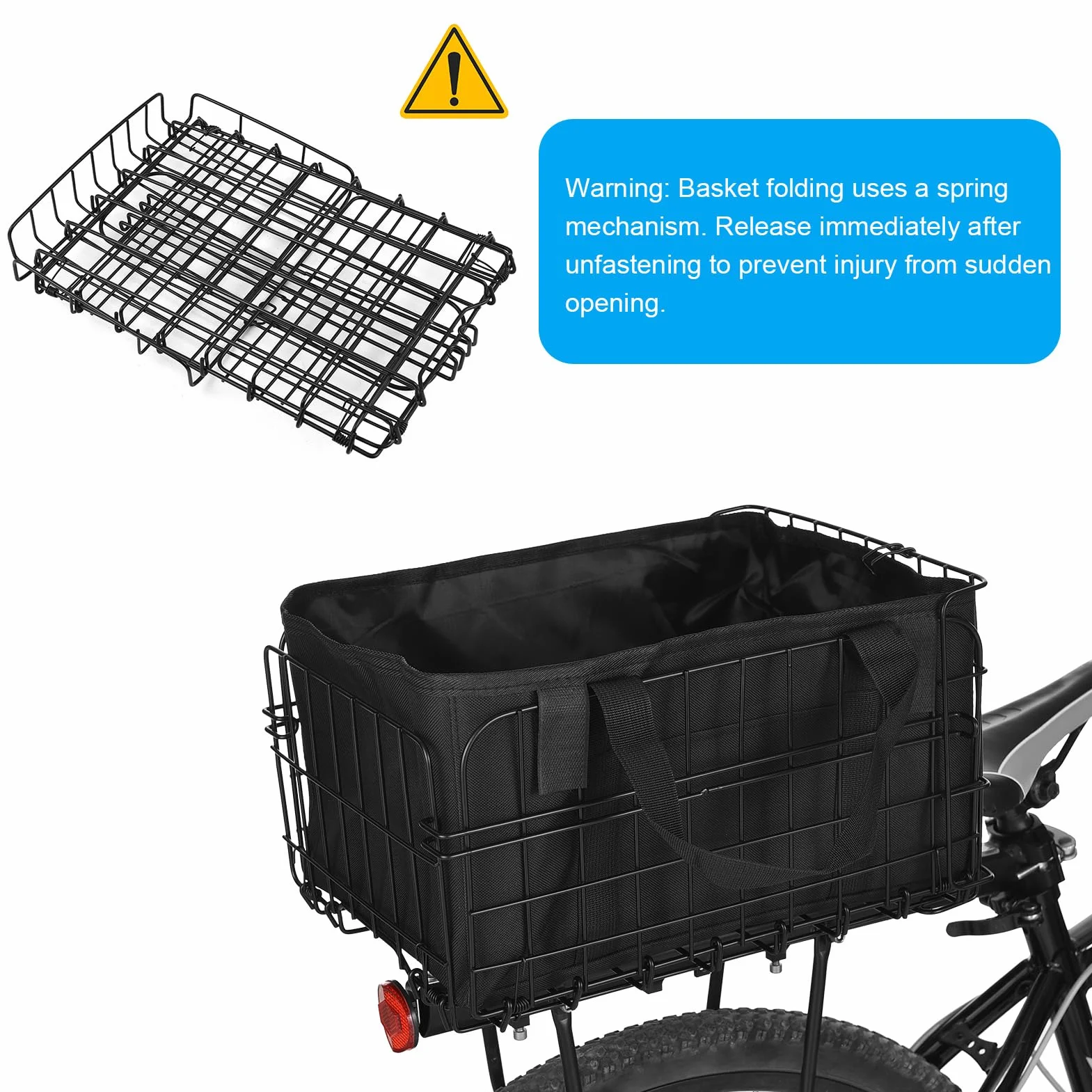 Cesta de Bicicleta Trasera Plegable Aomiun 60L con Bolsa de Revestimiento Extraíble Cubierta de Lluvia Bolso Red para Llevar Perros Mascotas Frutas Supermercado