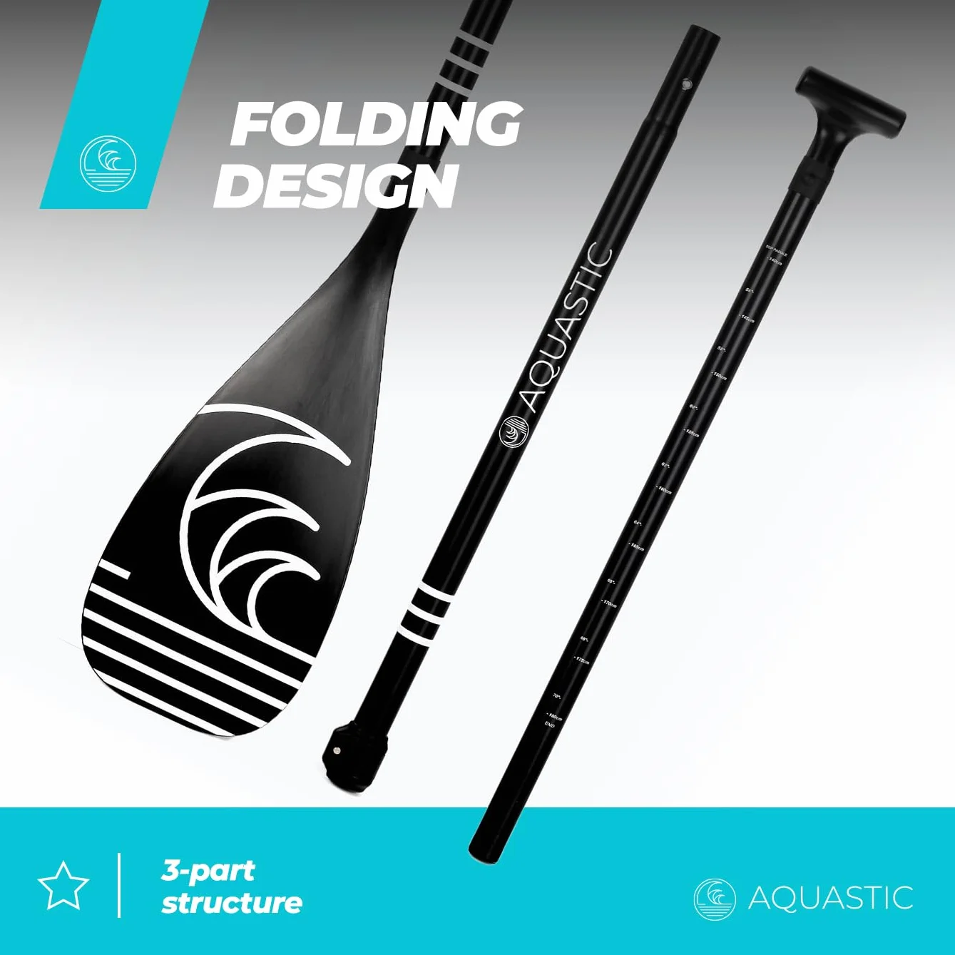 AQUASTIC, Remo Sup AQS-SPD de 3 Piezas Ajustable de Aluminio Reforzado con Fibra de Vidrio polea Resistente Negro