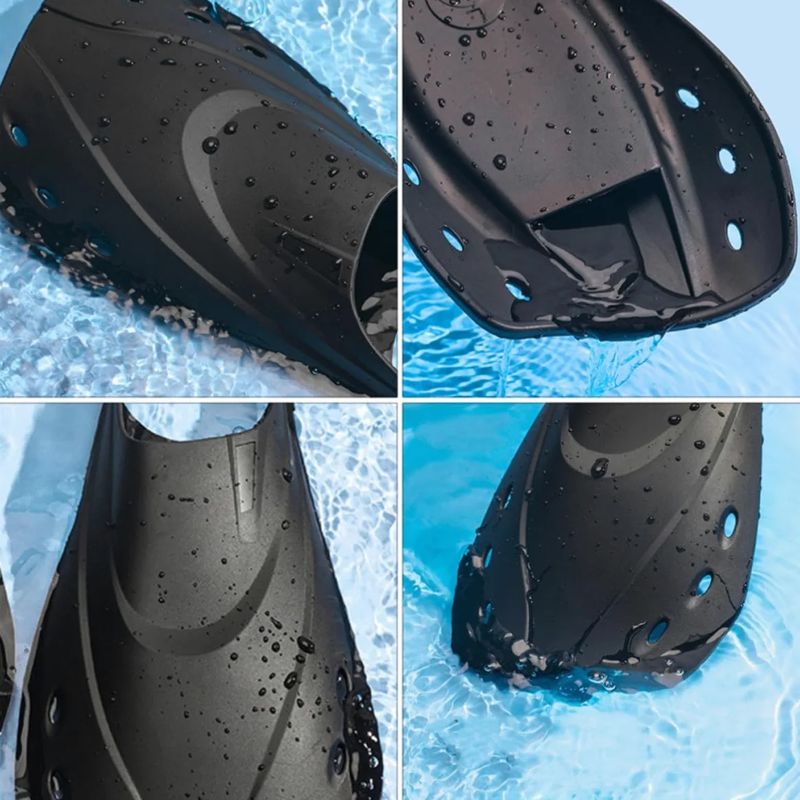 Aletas Cortas Ajustables de Natación para Buceo, Negro L | Material Flexible, Diseño Ligero, Uso en Mar y Piscina, para Adultos Hombres y Mujeres