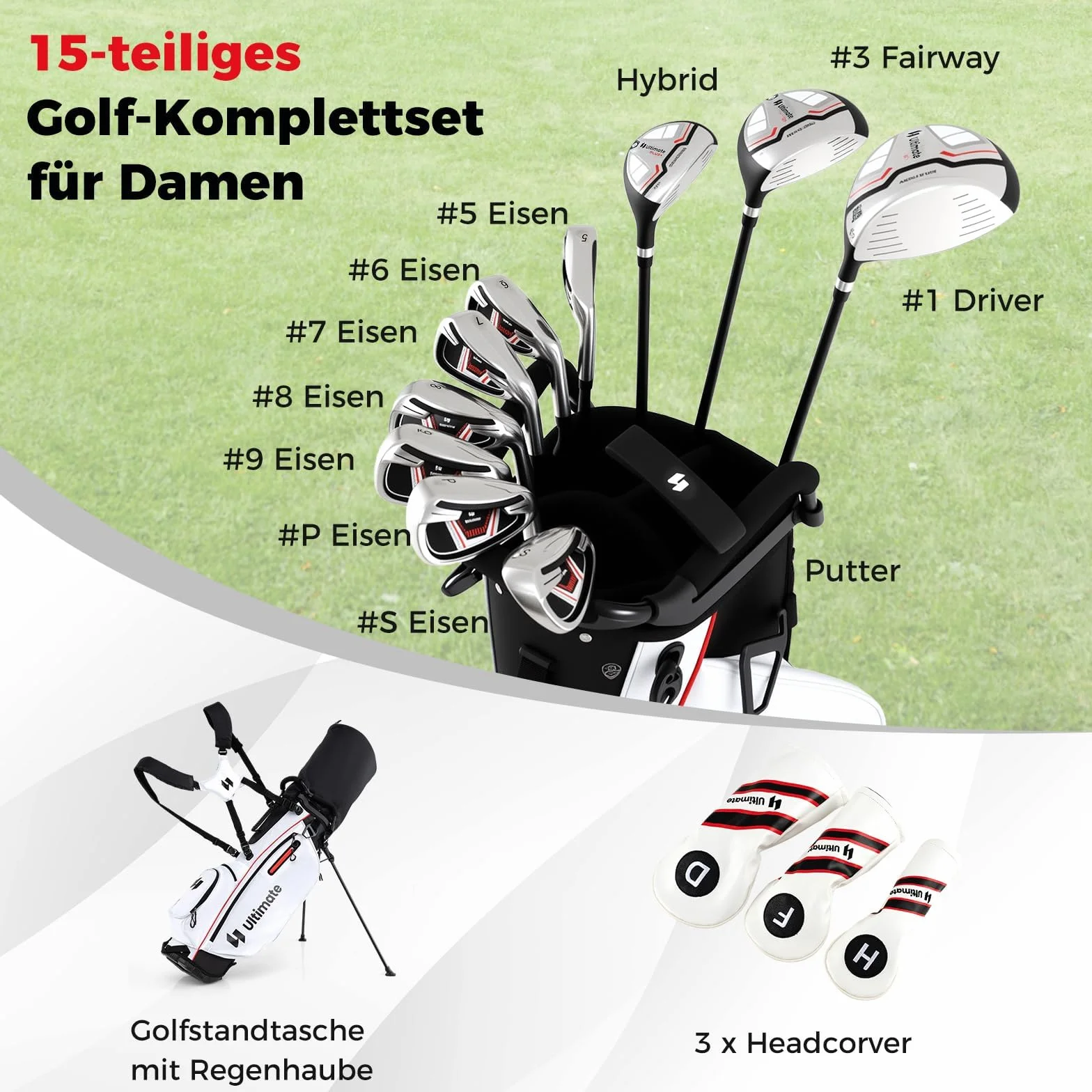 FANTASK Golfschläger Set 15-teilig Rot Damen