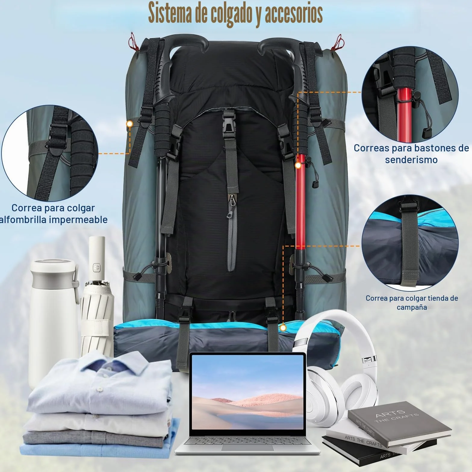 Cozary Mochila Trekking 70L Impermeable Antidesgarro con Cubrelluvia, Sistema Transpirable para Senderismo Camping Montañismo