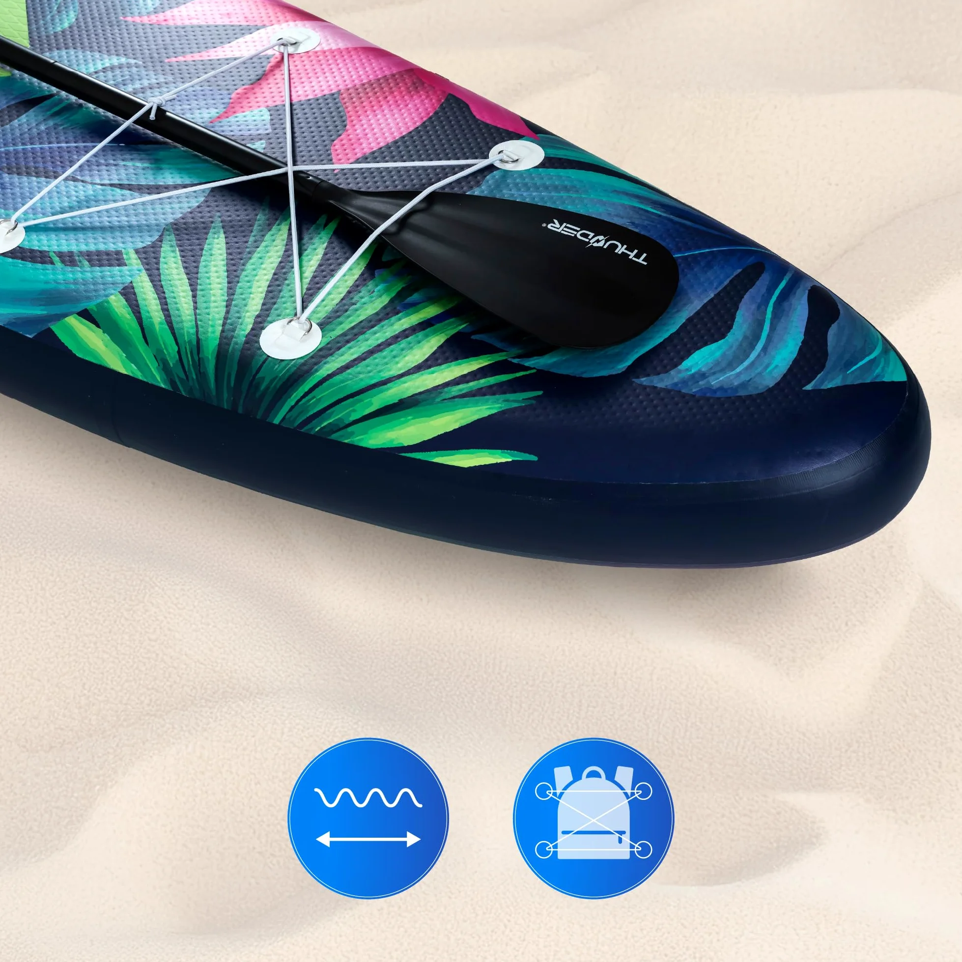 THUNDER Tabla de Sup Inflable de 320 cm con Asiento de Kayak – Set de Stand Up Paddle Board con Bomba, Remo y Mochila – Antideslizante para Adultos y Principiantes