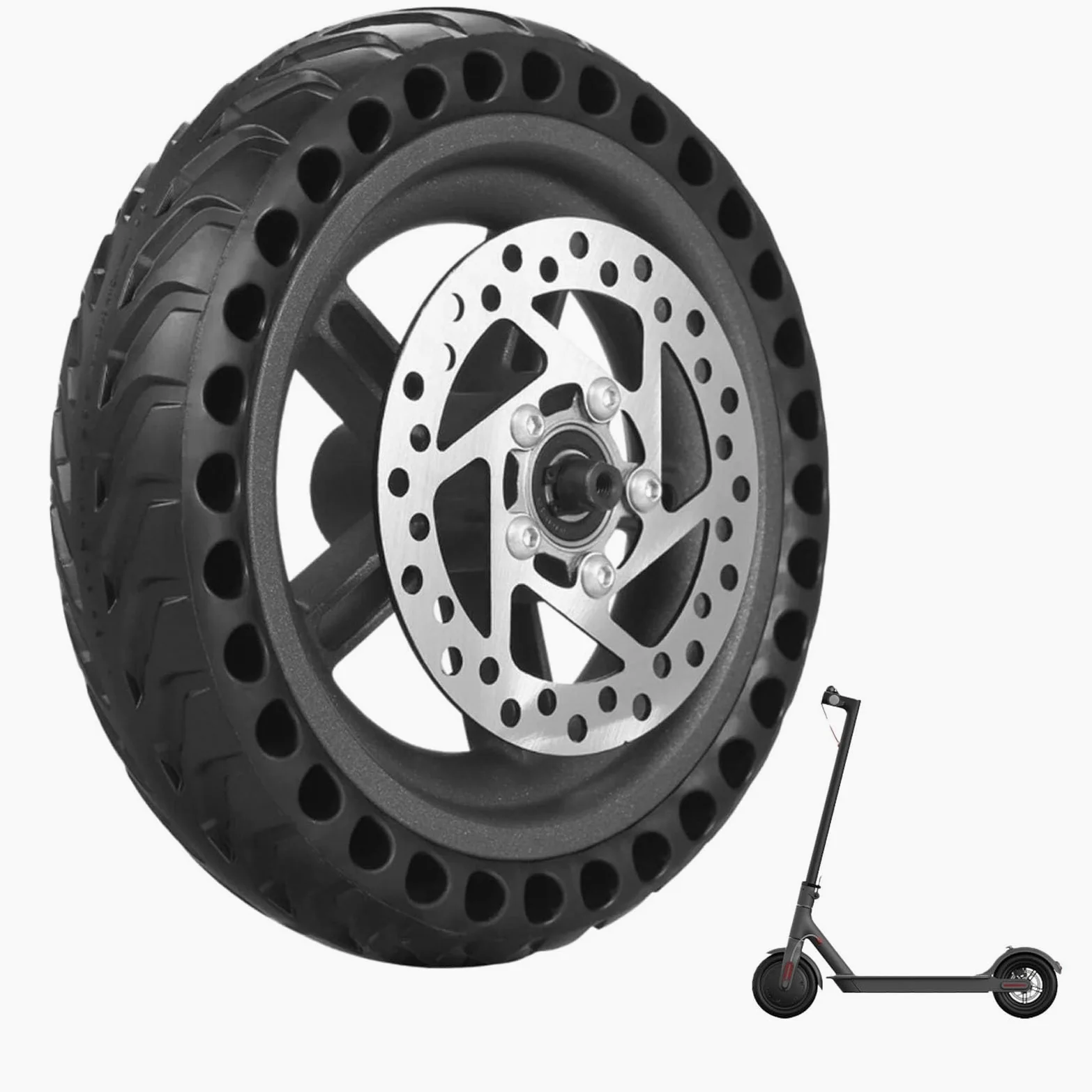 Rueda Trasera de Repuesto for Patinete eléctrico 8.5x2, neumático Macizo con buje y Disco de Freno, llanta de Panal Compatible con M365 1S Pro PRO2