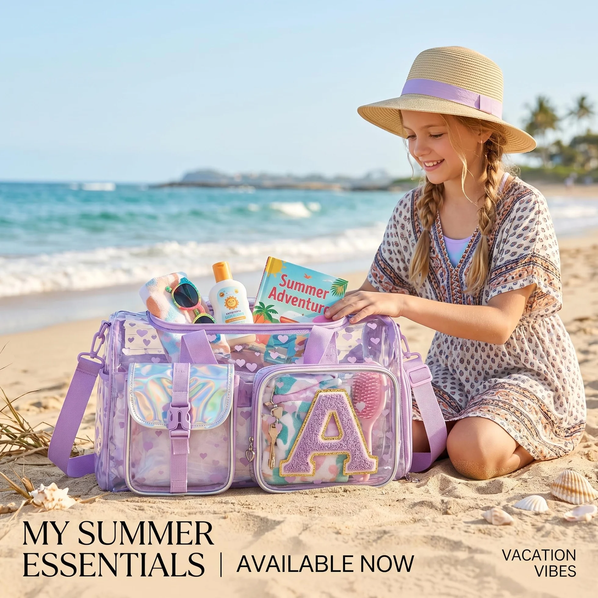 Bolsa de Deporte Niña Transparente Inicial A – Bolsa de Piscina Playa Gym Maleta Infantil