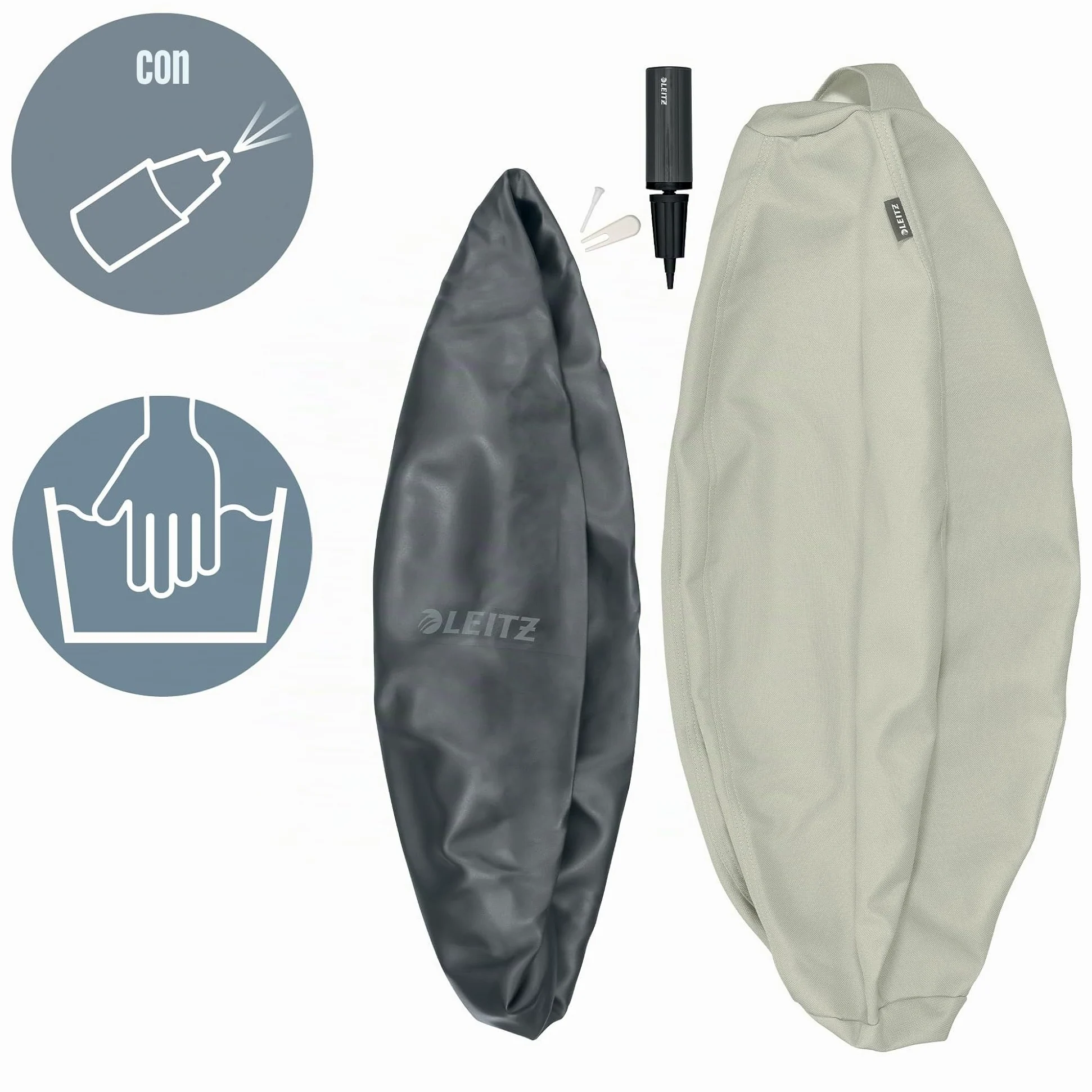 Leitz Balón de Asiento Ergo Active Antideslizante, Diseñado Ergonómicamente como Alternativa a la Silla de Escritorio, 75 cm de Diámetro, Incluye Funda de Tela, Bomba Aire Manual, 2 Tapones, 65430085