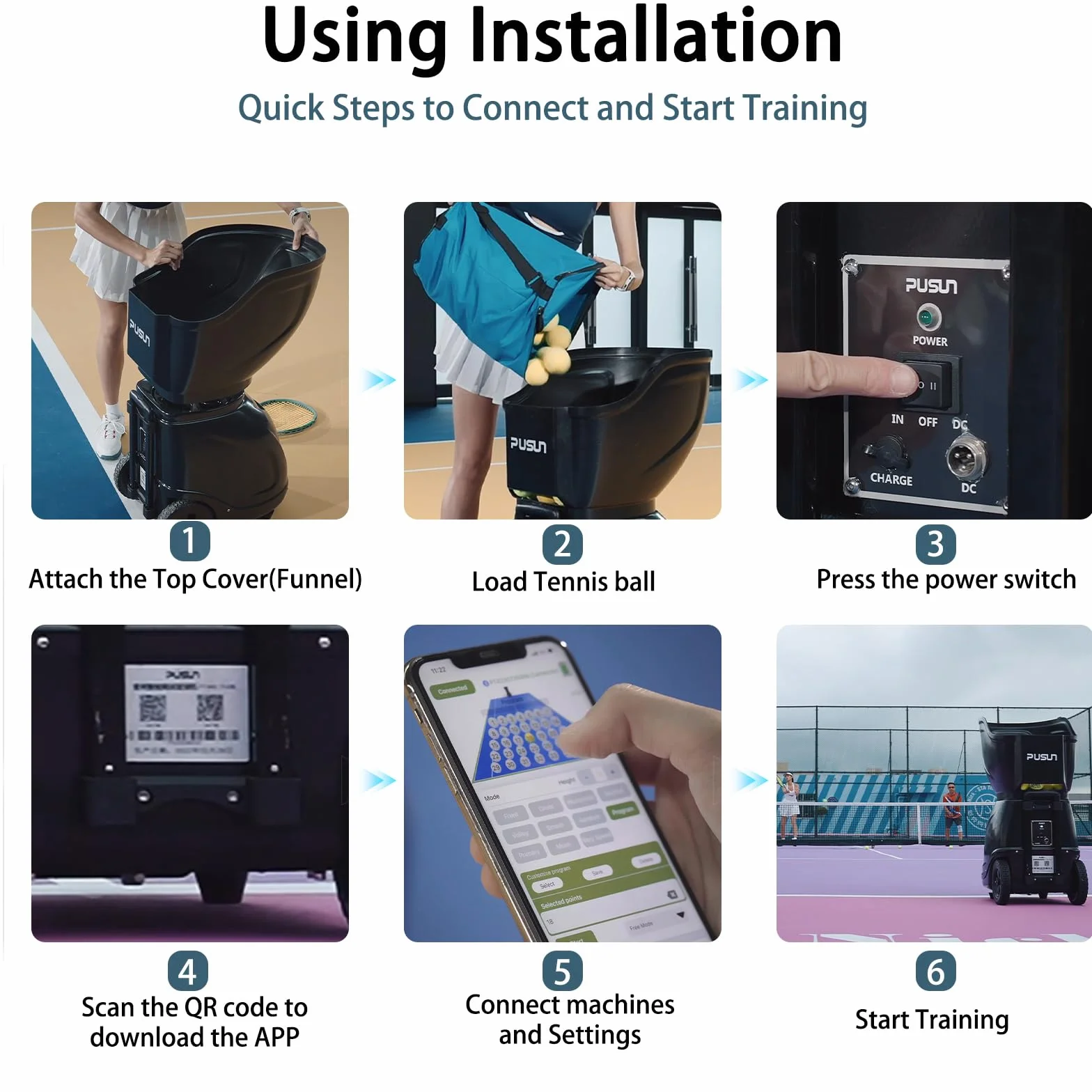 PUSUN Padel-Smart PRO-Máquina profesional de pelotas de pádel con tecnología de giro interno - Control inteligente por aplicación - Capacidad de más de 100 pelotas - 4-6 horas de duración de la