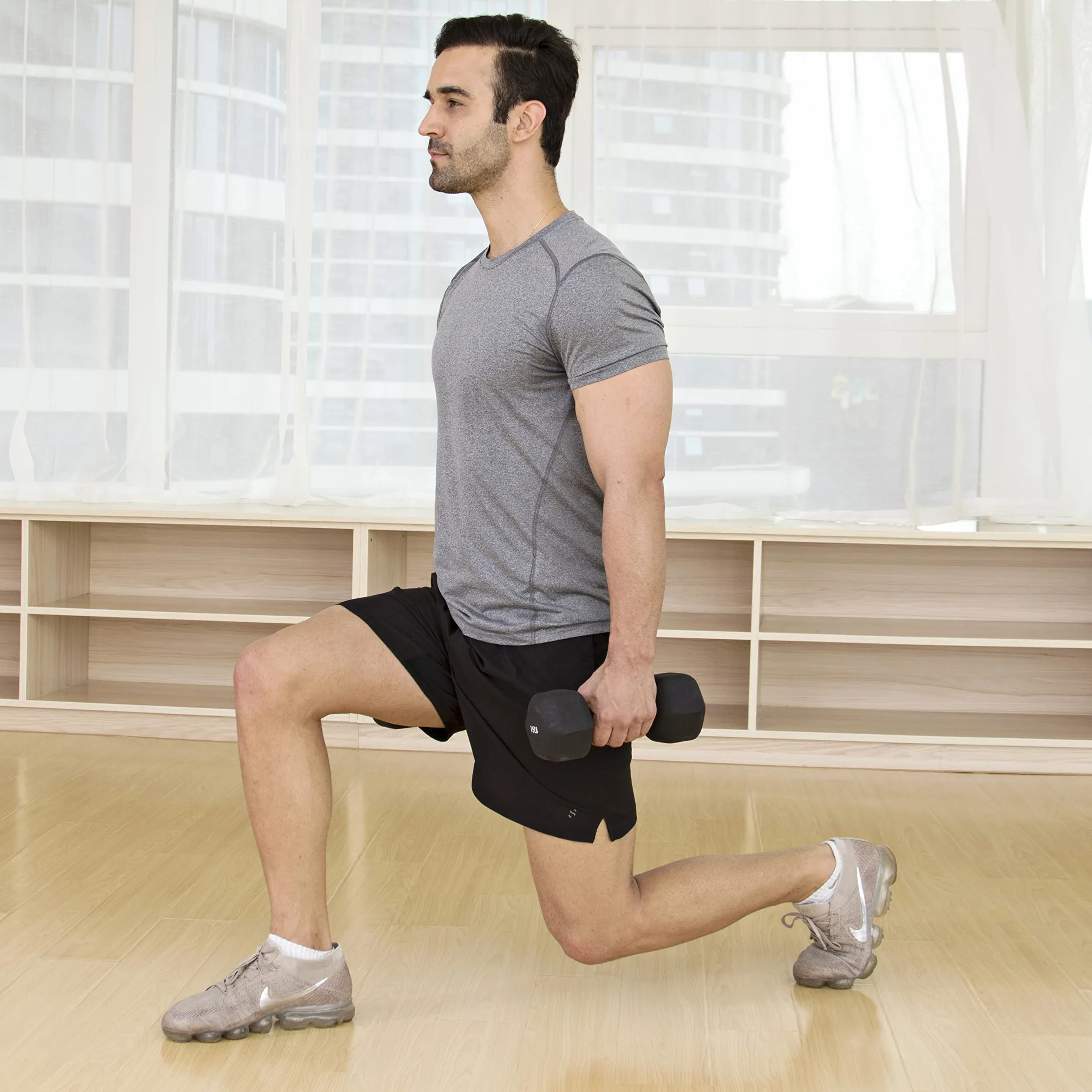 J-Fit JFIT - Par de mancuernas de neopreno – 8 libras – Antideslizante, forma hexagonal, código de color, fácil de leer pesos de mano para tonificar músculo, construcción de fuerza, pérdida de peso