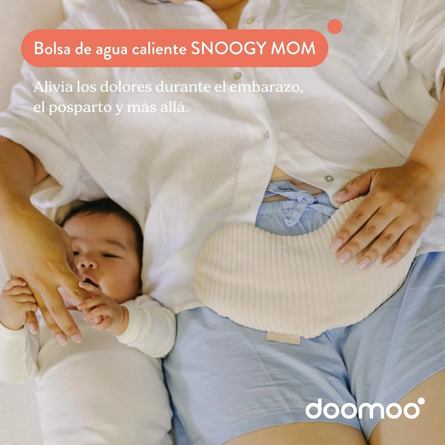 doomoo Almohadilla Térmica Snoggy Mom - Forma ergonómica, Sand, para aliviar dolor menstrual, endometriosis y posparto, caliente o fría