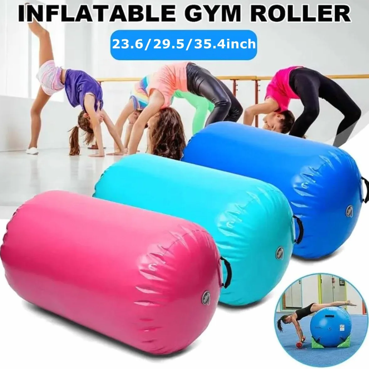 Air Roller Gymnastics Colchoneta inflable para gimnasia de 60/75/90 cm, con bomba de aire eléctrica para entrenamiento, yoga, backflip, uso doméstico
