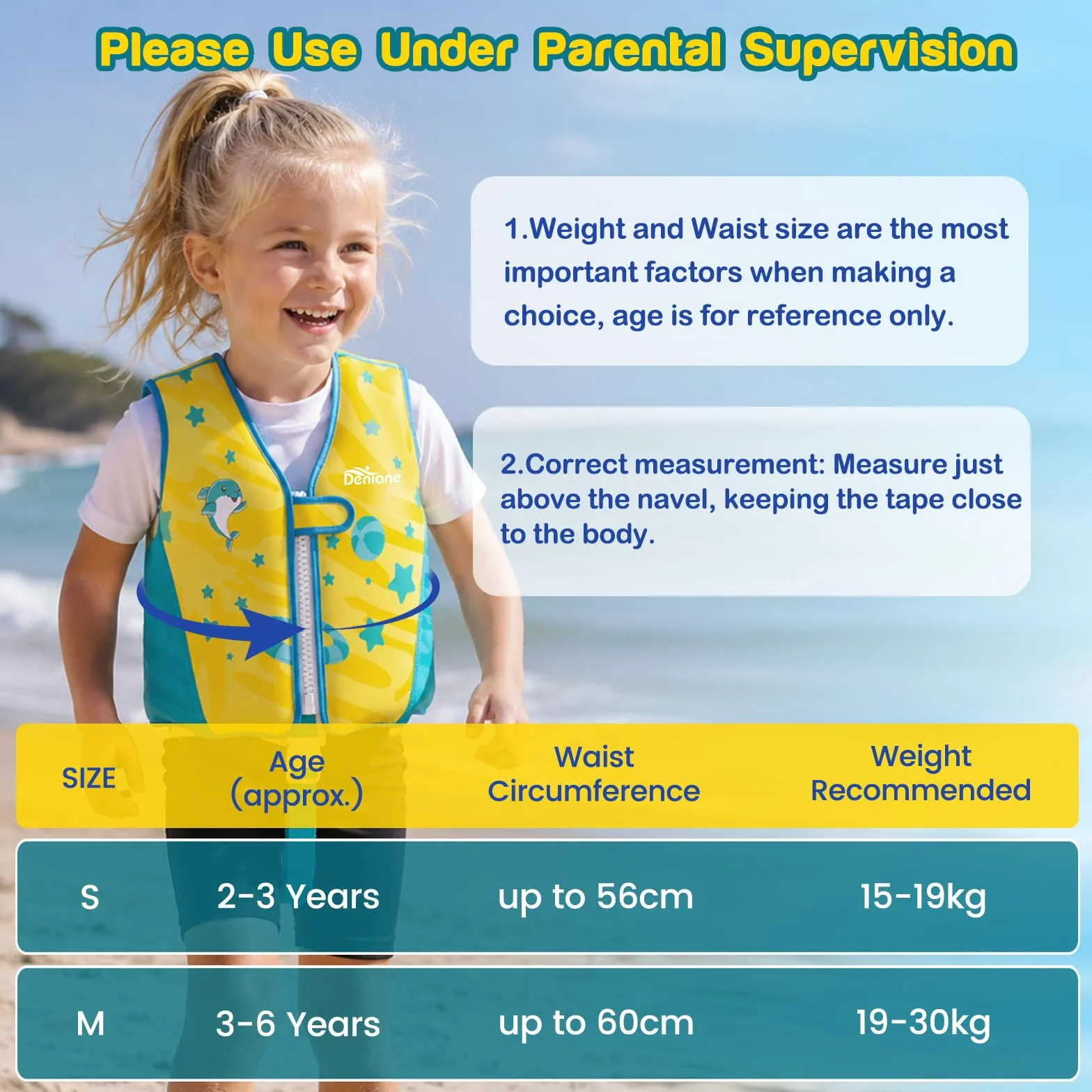 Chaleco de natación de Neopreno para niños, 2 a 6 años Traje de baño para niños y niñas, Traje de baño de Entrenamiento de natación con Correas de Seguridad Ajustables - Amarillo/S (15-30 kg)