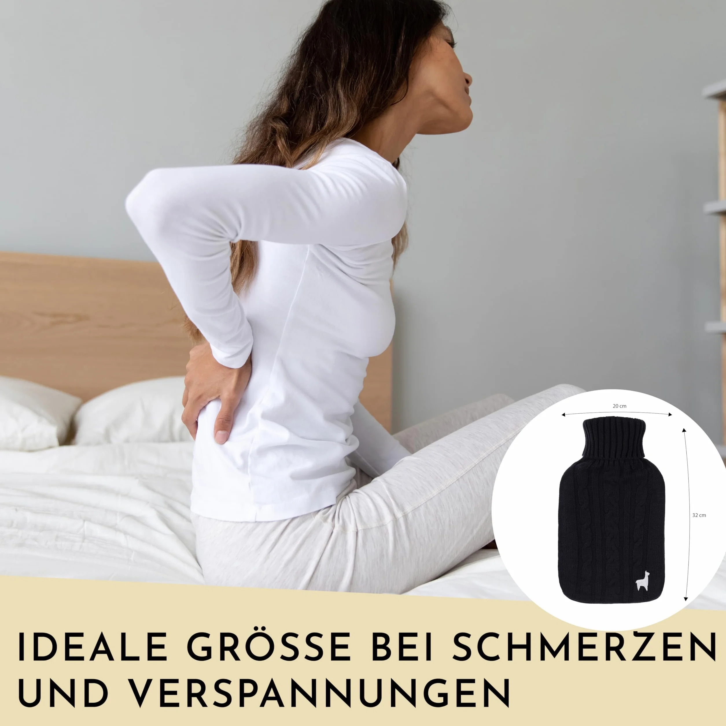 Nordstern Bolsa de agua caliente con funda tricotada suave - Botella de calor a prueba de fugas para alivio del dolor, caucho natural, azul oscuro