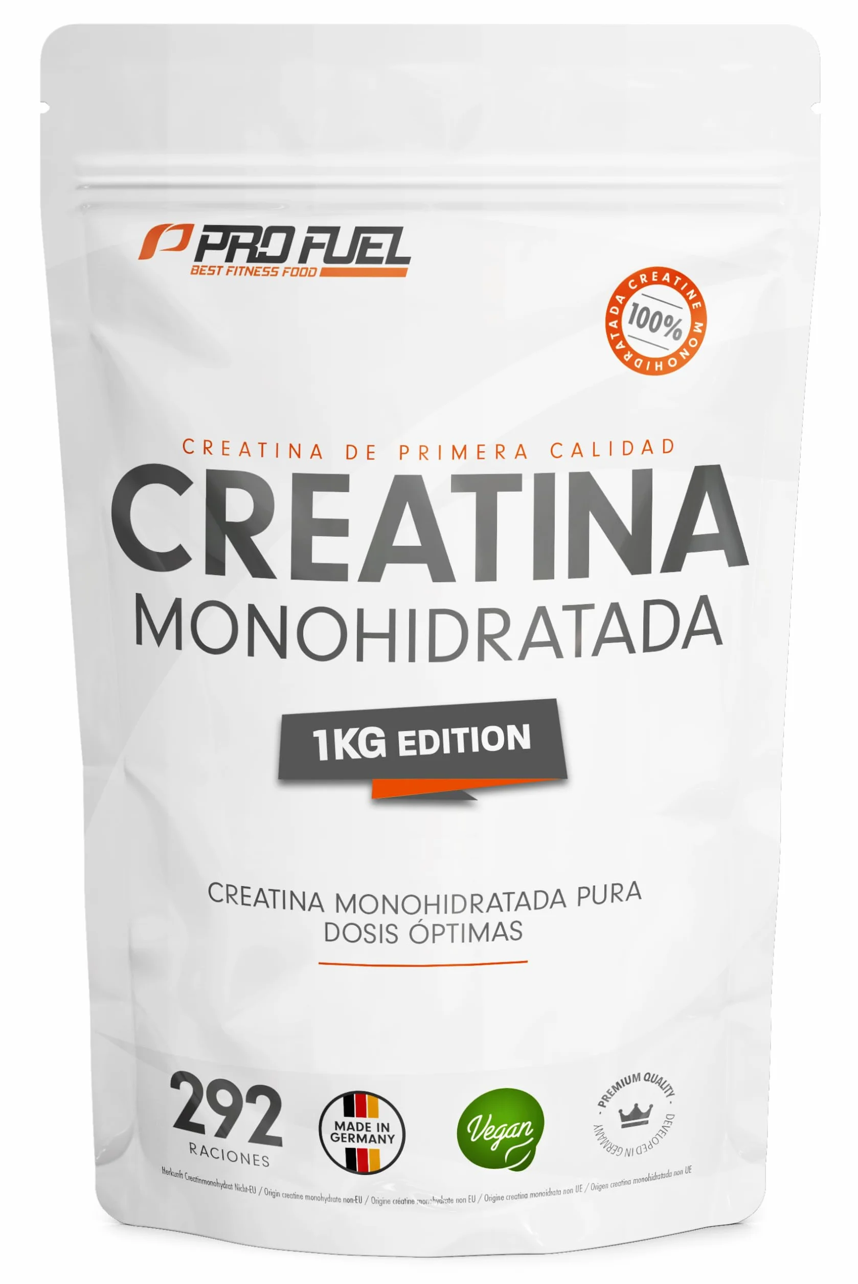 Creatina monohidratada en polvo 1kg calidad micronizada pura vegana