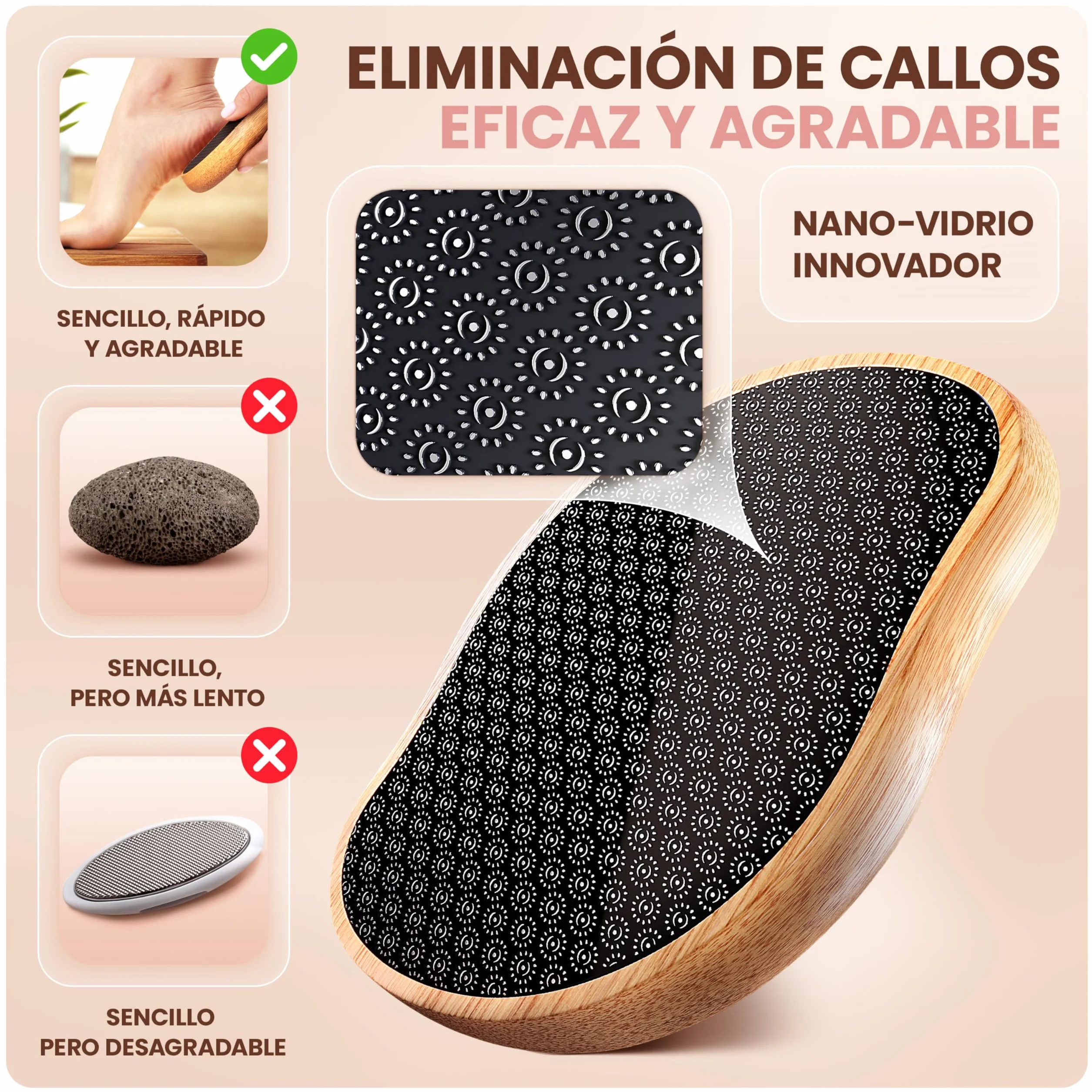 BAMBUA Lima Pies Durezas - Piedra Pomez Anti-Callos Vidrio Nano Eliminar Callos - Negro