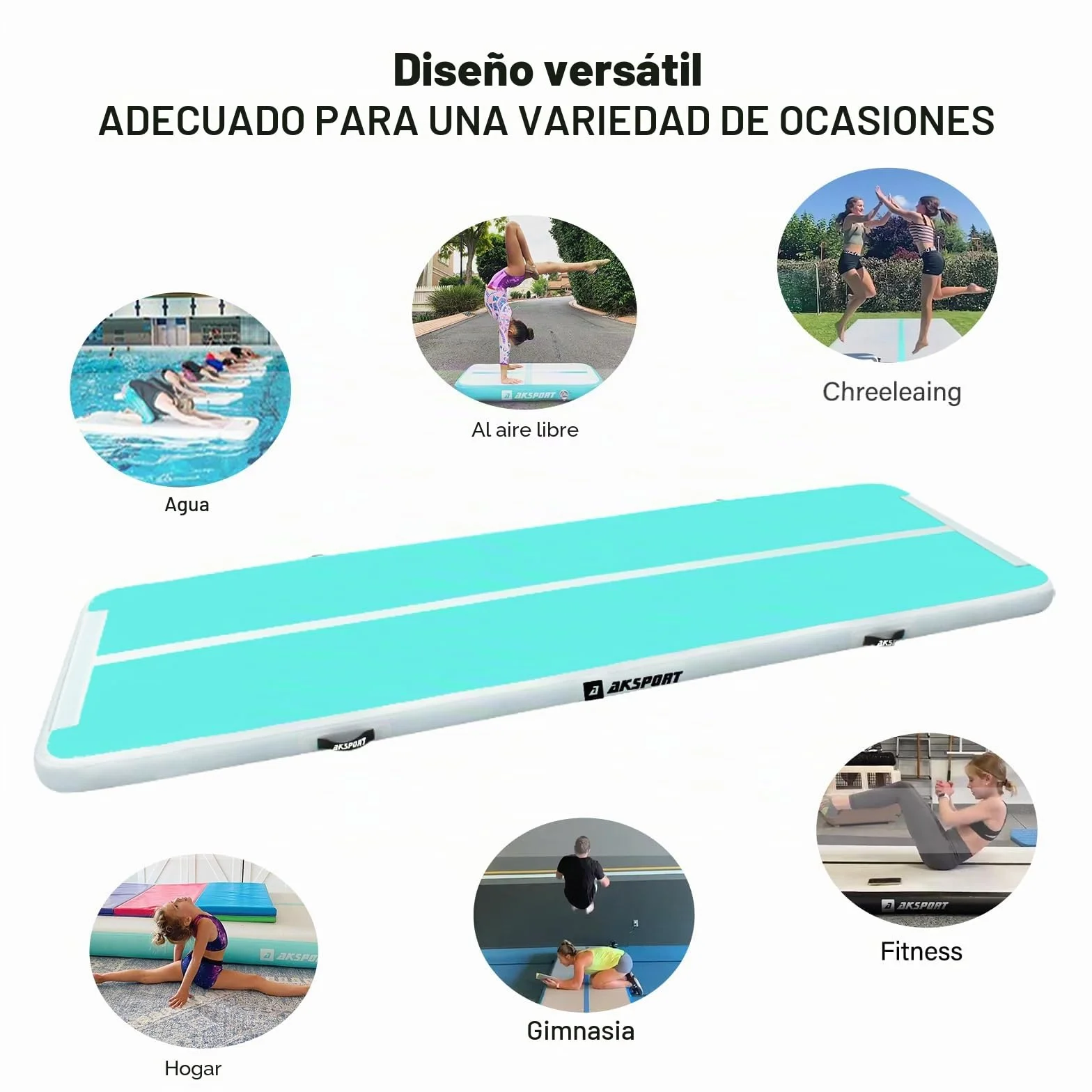 AKSPORT Esterilla hinchable de aire para tumbling 3/4/5/6 m 10/20 cm alto con bomba