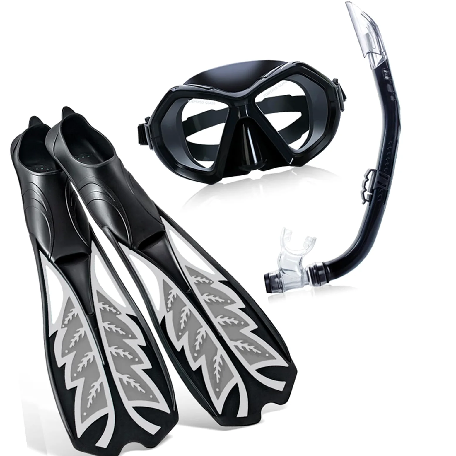 Keenso Equipo de Snorkel para Adultos, Juego de Snorkel para Adultos PP TPR con Máscara de Lente Transparente, Semi Seco y Aletas de Buceo, Equipo de Buceo de 3 Piezas para Natación y
