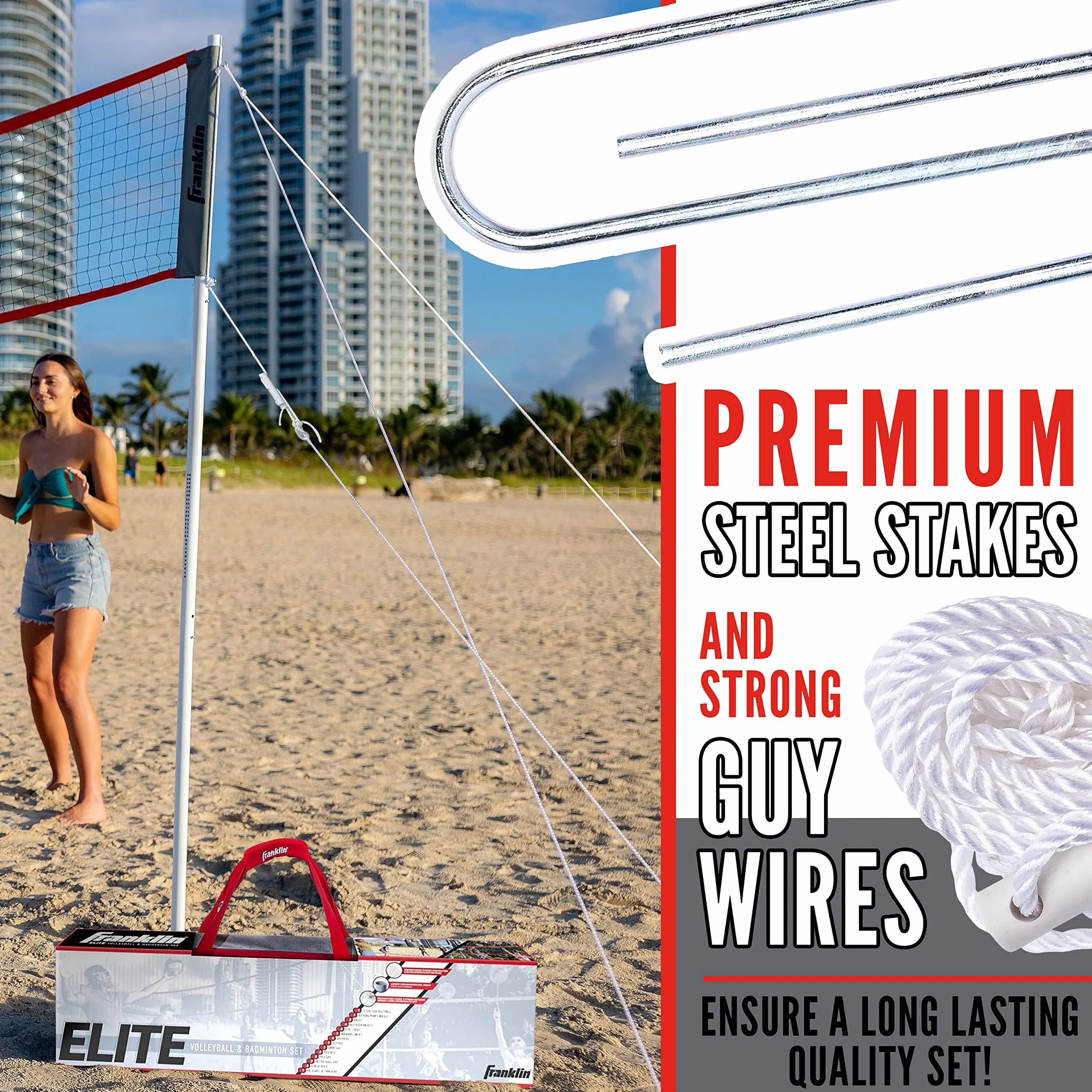 Franklin Sports Juego combinado voleibol bádminton red exterior playa portátil postes raquetas