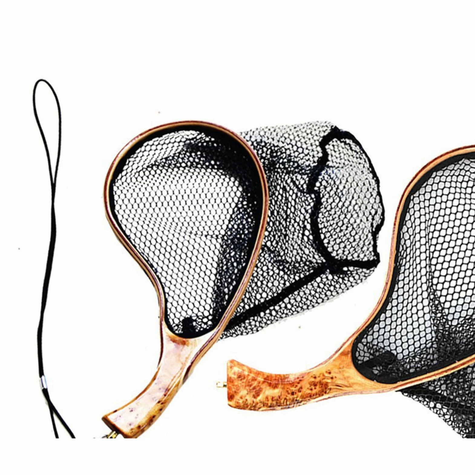 Malla reforzada con diseño de secado de enredos | Malla de nailon seco, mango de madera curvado, agarre ergonómico, diseño de secado, equipo de pesca al aire libre