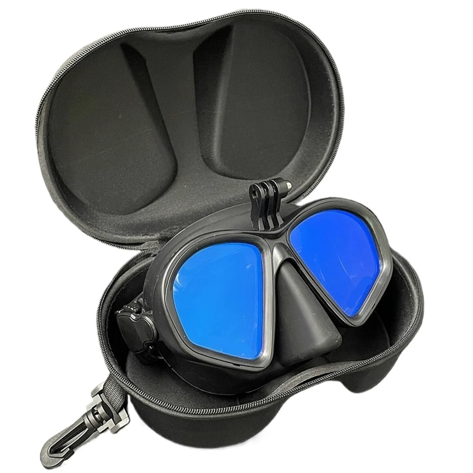 Máscara de Snorkel Máscara de Buceo de bajo Volumen con Soporte para cámara, Paquete de Gafas de Buceo de Vidrio Templado con Espejo en Caja Negra con Cremallera Kit de de Buceo(Black 2)