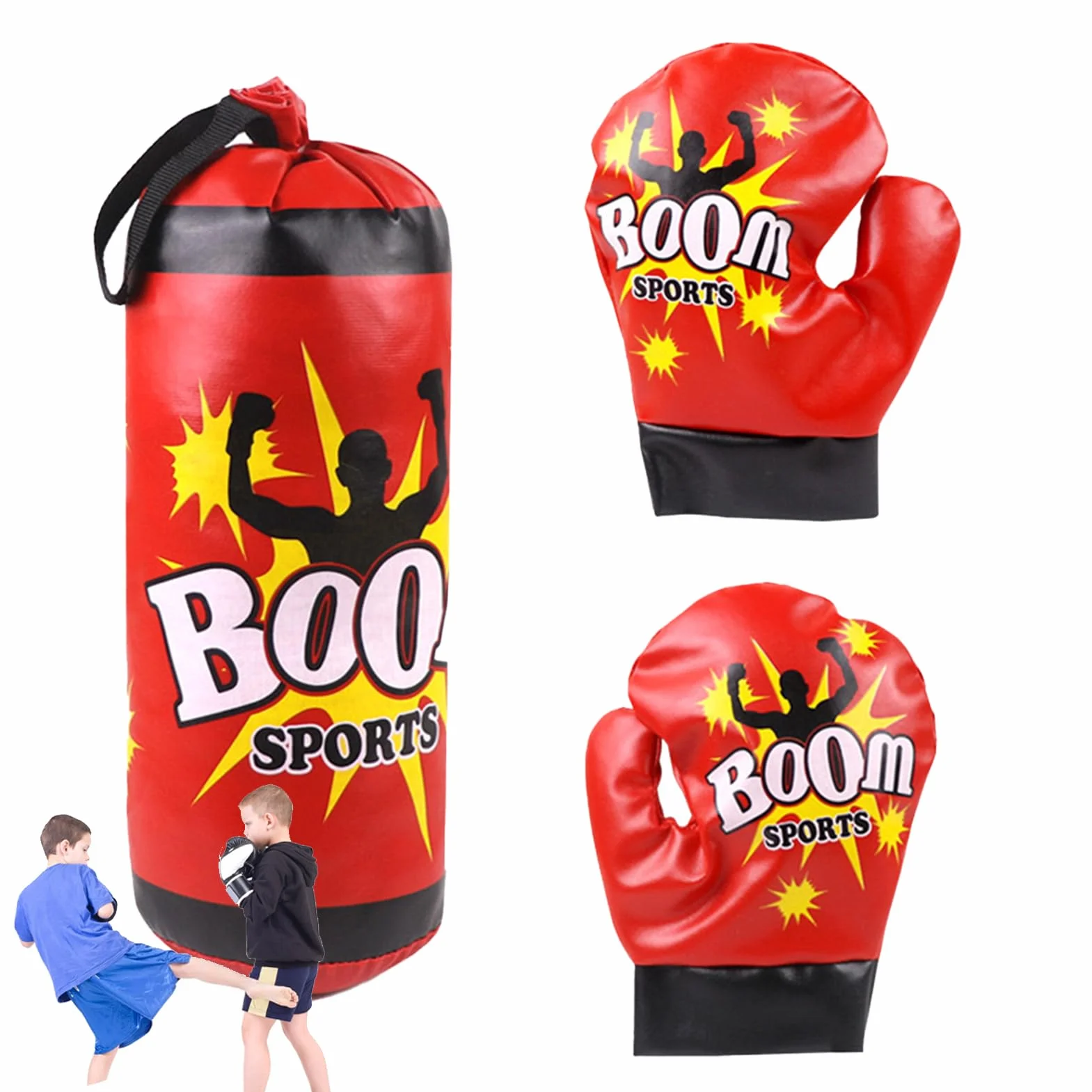 Kids Boxing Training Set - Durable Punching Bag with Gloves, Safe Sandbag for Beginners, Adjustable Hanging Equipment and Teens | Home Gym Fitness Kit for Kicking Practice Teen Fitnes Exercise