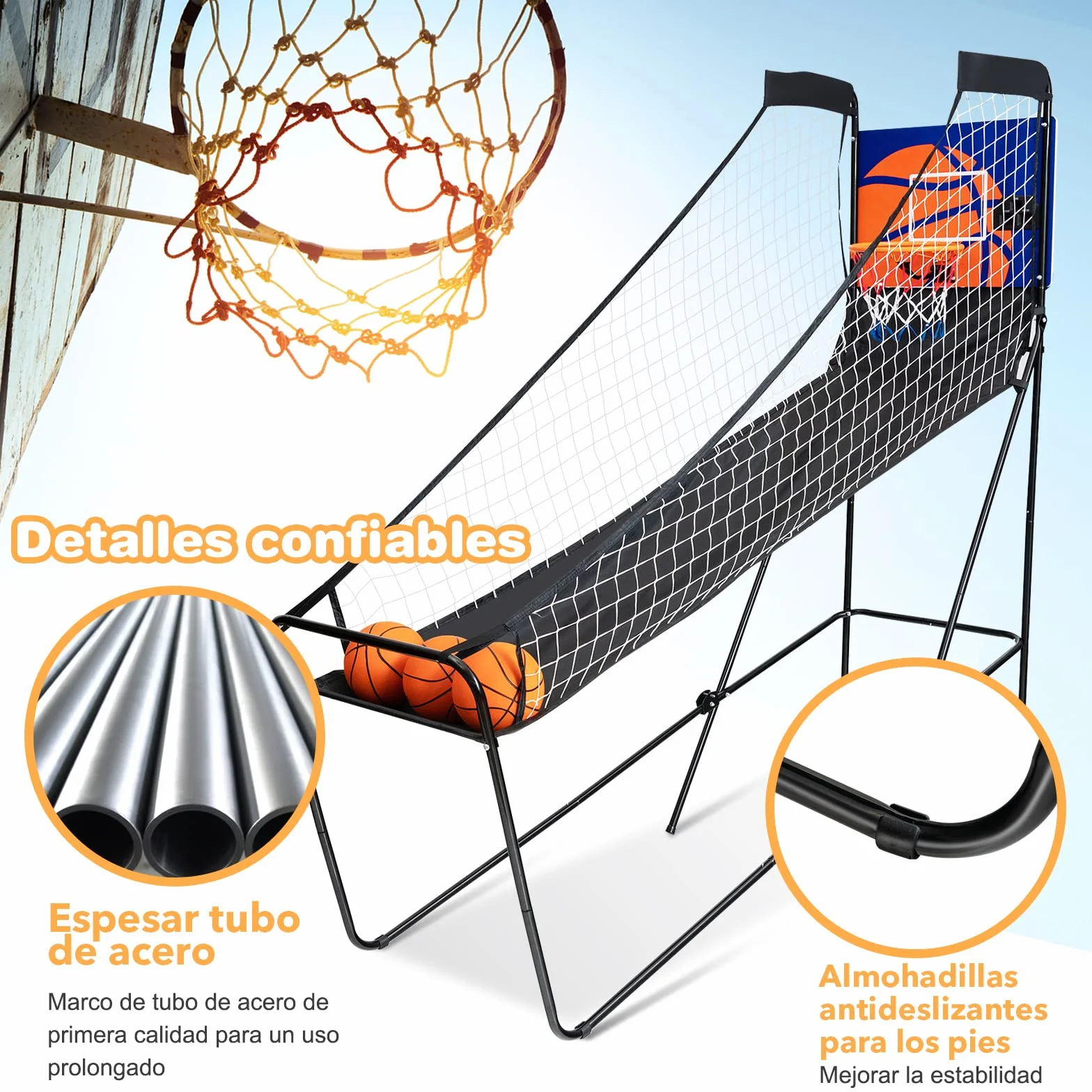 COSTWAY Juego de Canastas de Baloncesto Portátil Plegable con Marcador Electrónico y Compresor, 3 Pelotas, 208 x 62 x 207 cm