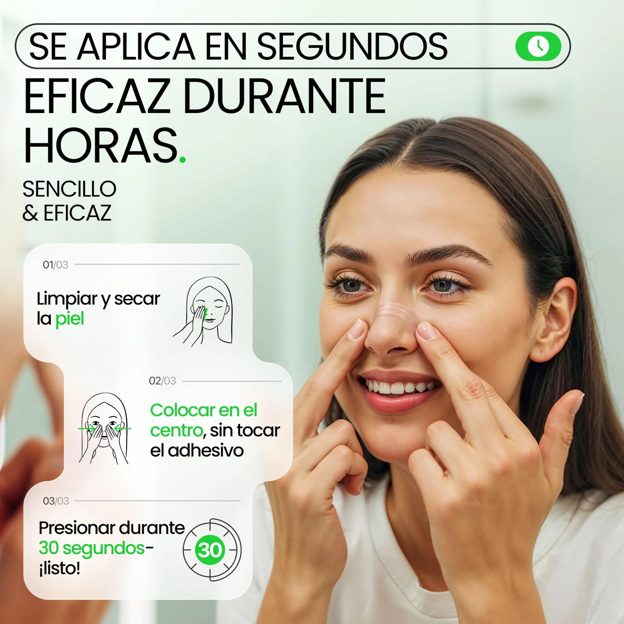 Ellicit Tiras Nasales Transparentes, Paquete de 30, Contra Ronquidos, Soporte Deportes, Mejor Respiración