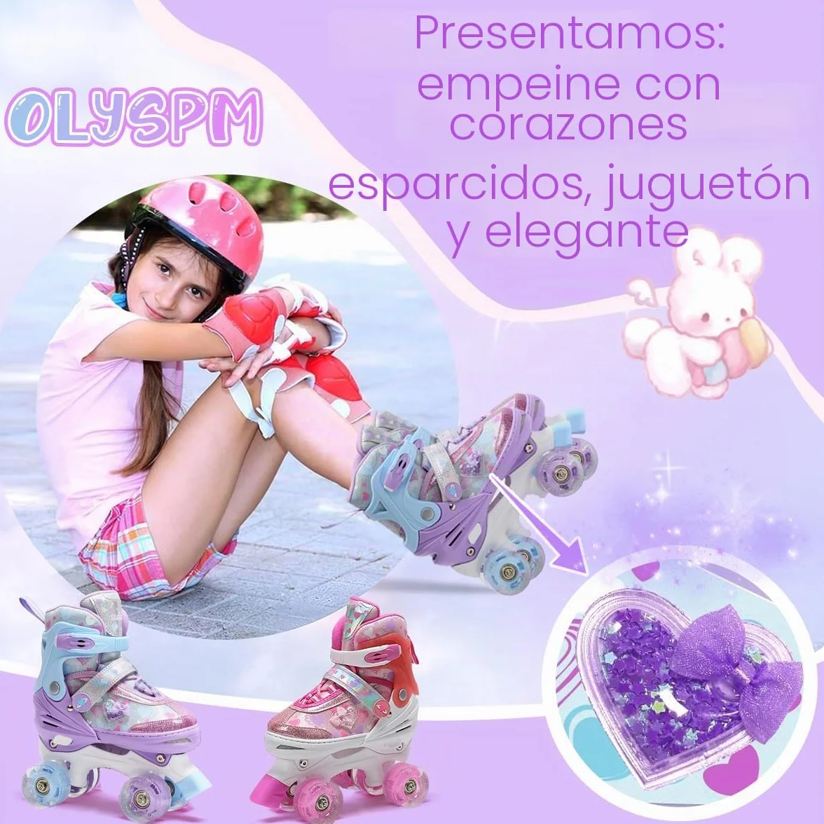 Patines 4 Ruedas Niña con Ruedas Luminosas, 4 Tallas Ajustables, Patines para Principiantes
