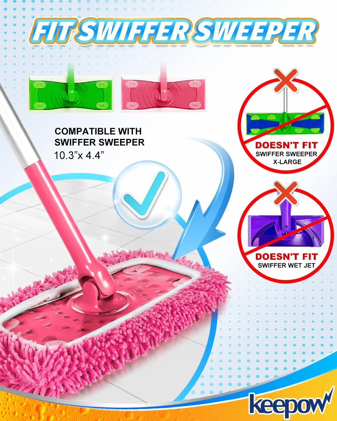 Toallitas de suelo reutilizables para Swiffer, microfibra rosa, 2 unidades, húmedas y secas, gran absorción de polvo
