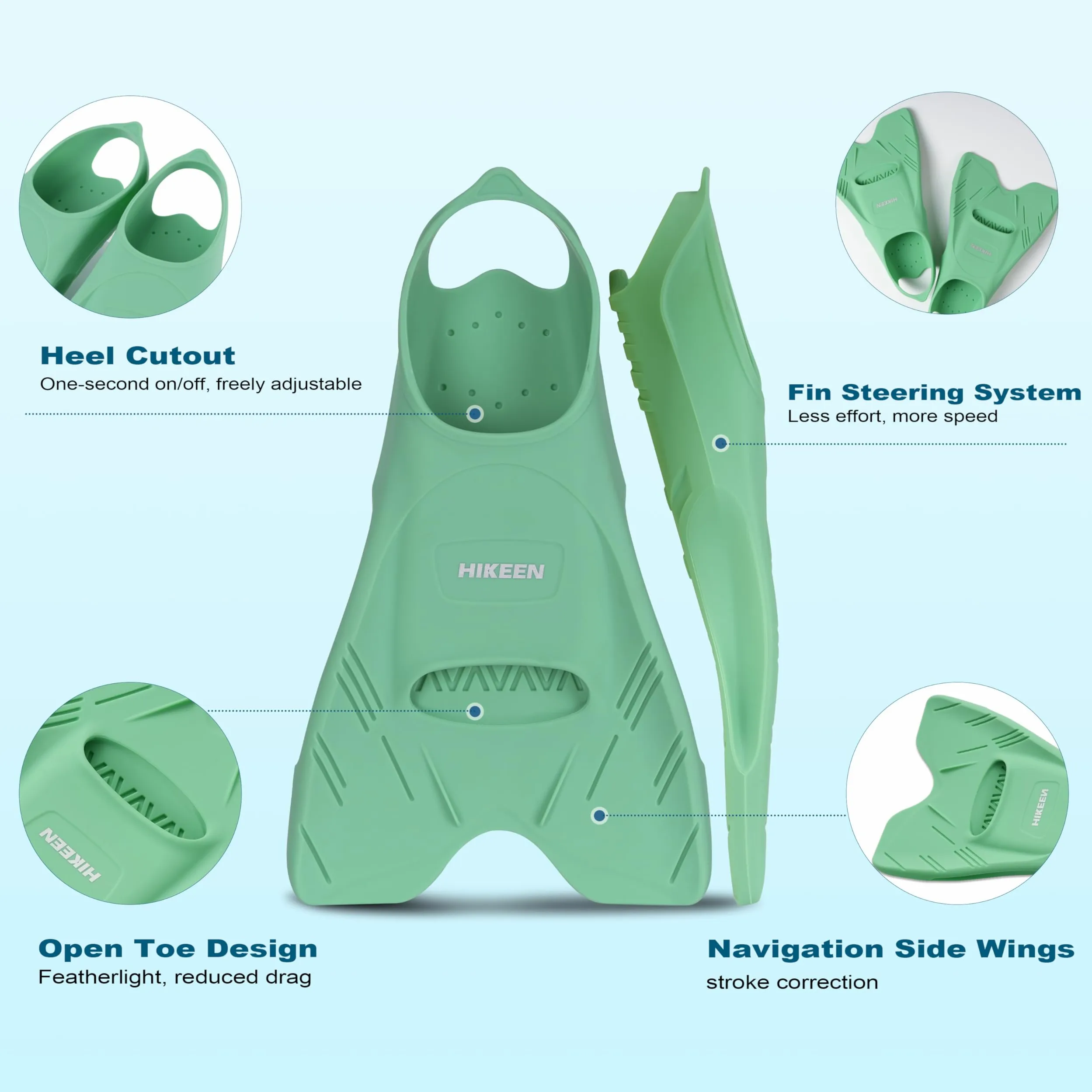 Boosteady Aletas de entrenamiento de natación con talón abierto, aletas de silicona de hoja corta para adultos y adolescentes, diseño de baja resistencia con drenaje de dedos, incluye bolsa de