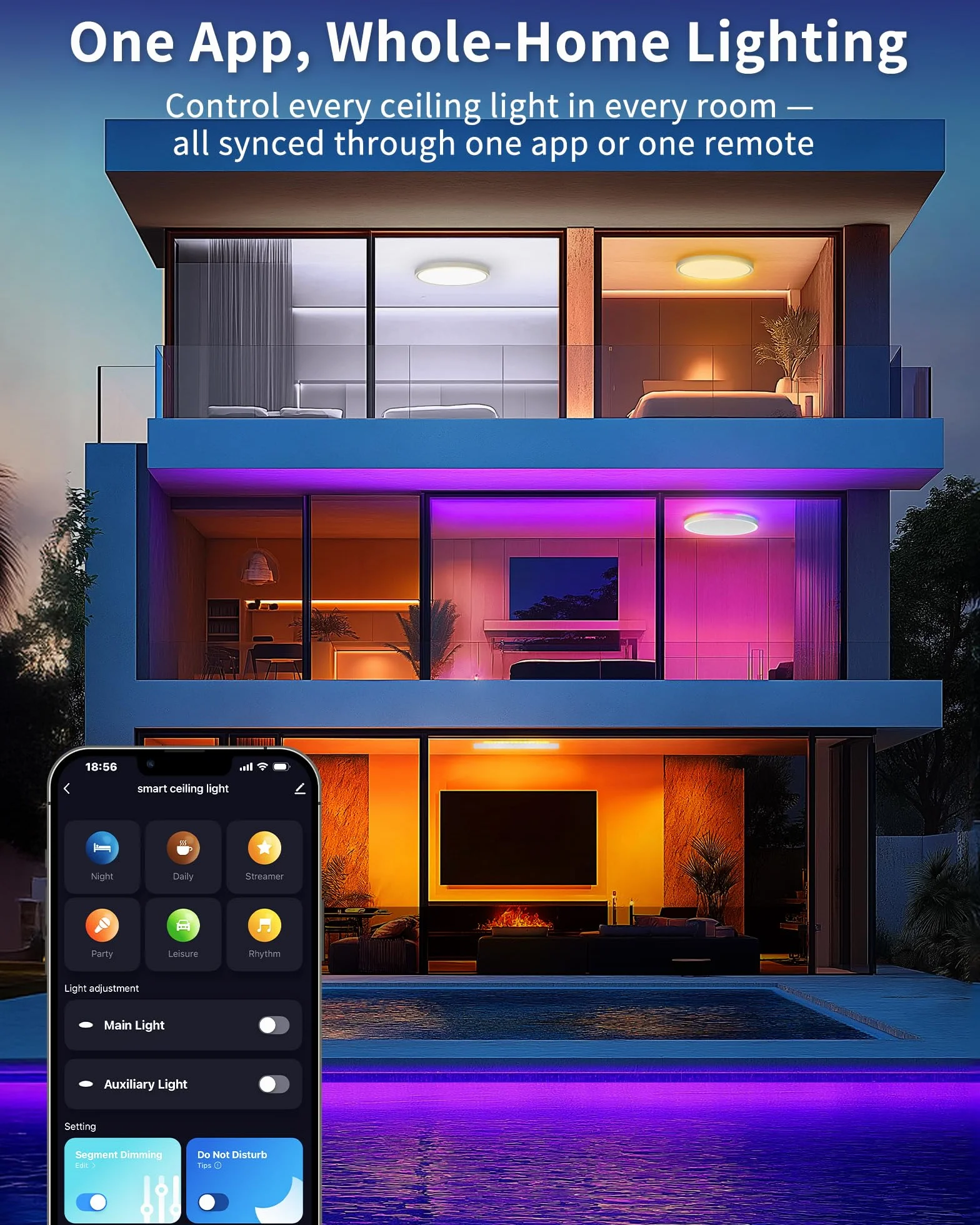 Plafón LED Inteligente 24W Regulable con Mando WiFi RGB, Compatible con Alexa y Google Home, Lámpara de Techo Ultrafina