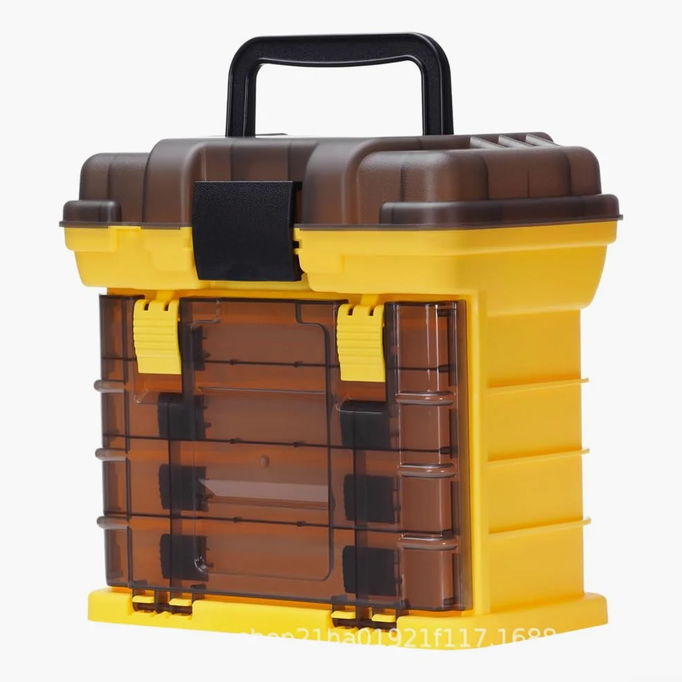 Caja organizadora compacta de aparejos de pesca con mango grueso y sello seguro para almacenamiento de señuelos y accesorios (amarillo)