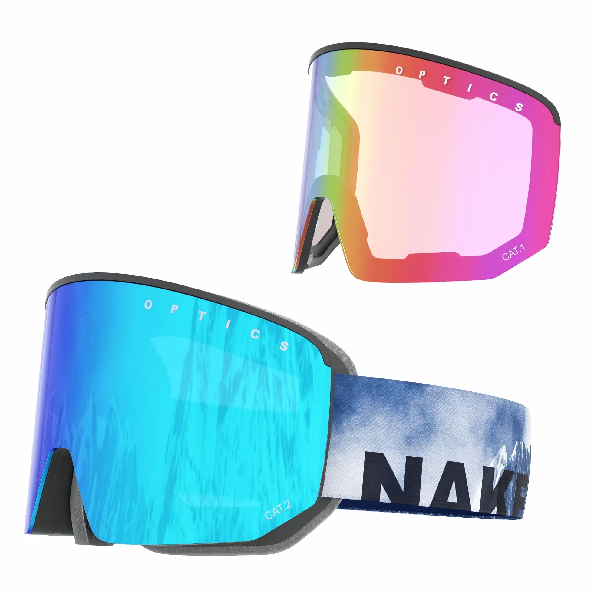 NAKED Optics The NOVA Gafas de Esquí para Hombres, Gafas de Esquí para Mujeres, Gafas de Snowboard (NOVA Steep, + lente para mal tiempo incluido)