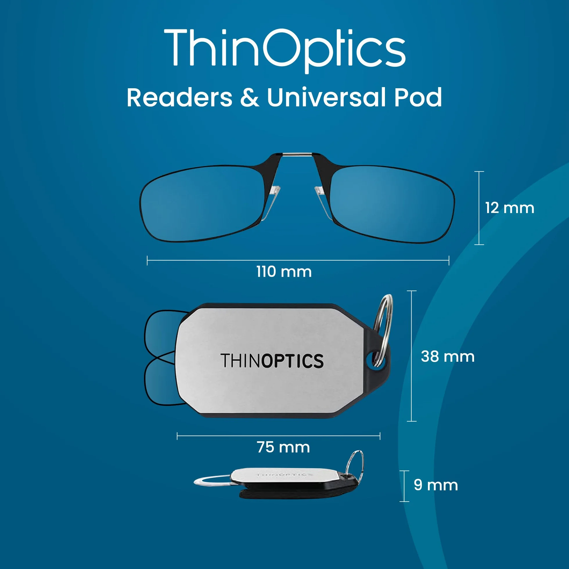 ThinOptics Gafas de Lectura Ultrafinas con Estuche Llavero +1,00 +1,50 +2,00 +2,50