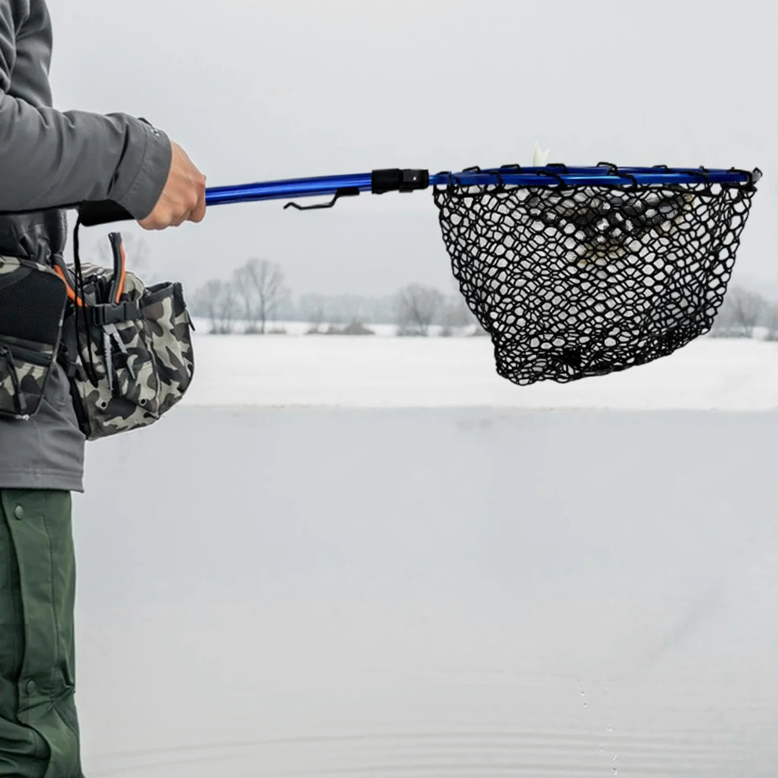 Red de pesca plegable con mango telescópico, gran red para pesca de agua salada y mar