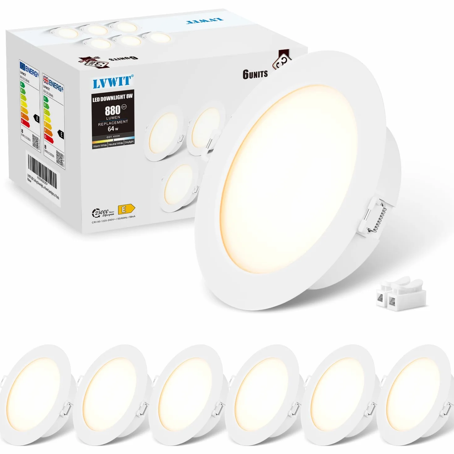 LVWIT Downlight LED Techo Empotrable 8W 4000K 880Lúmenes Ø123mm IP44