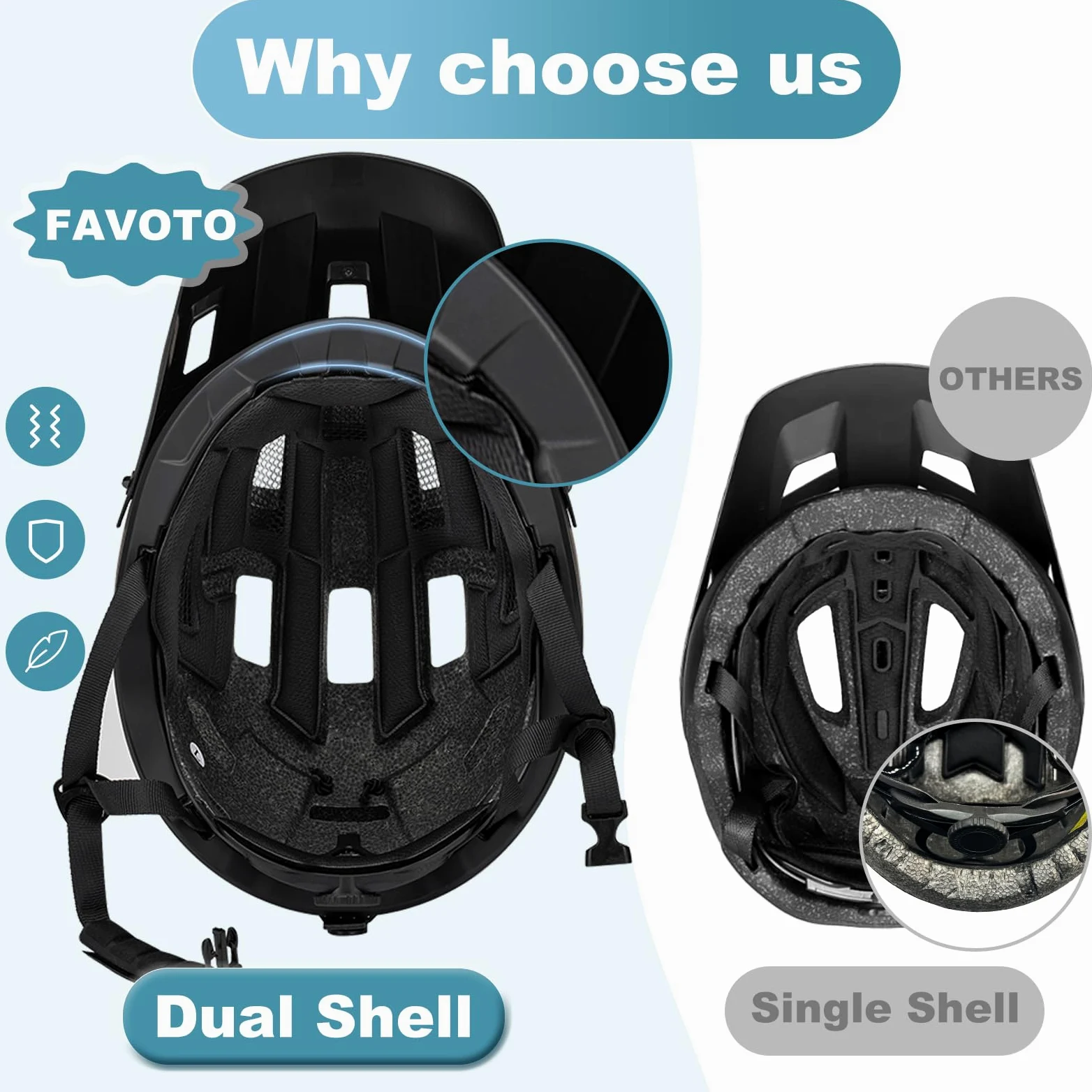 Favoto - Casco de Bicicleta de montaña, Casco de Bicicleta de montaña Ligero de Doble Carcasa para Adultos, Hombres, Mujeres, Adolescentes, Certificado CPSC, Talla L