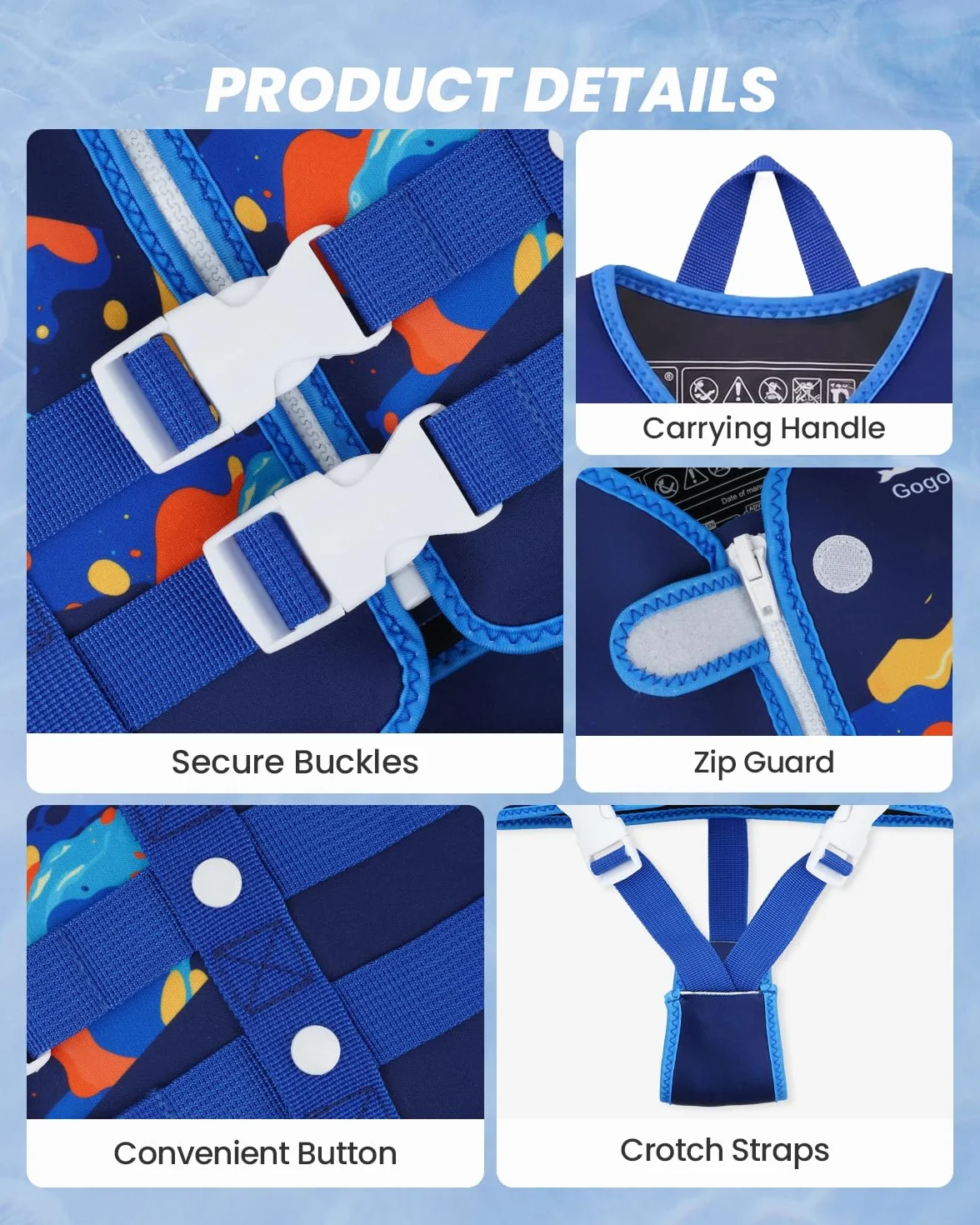 Gogokids Chaleco de Natación para Niños Chaleco Flotador para 1-9 Años Niños Niñas, Chaleco de Piscina con Tirantes Dobles Ajustables, Chaleco de Natación de Flotabilidad Fuerte para Aprender a Nadar