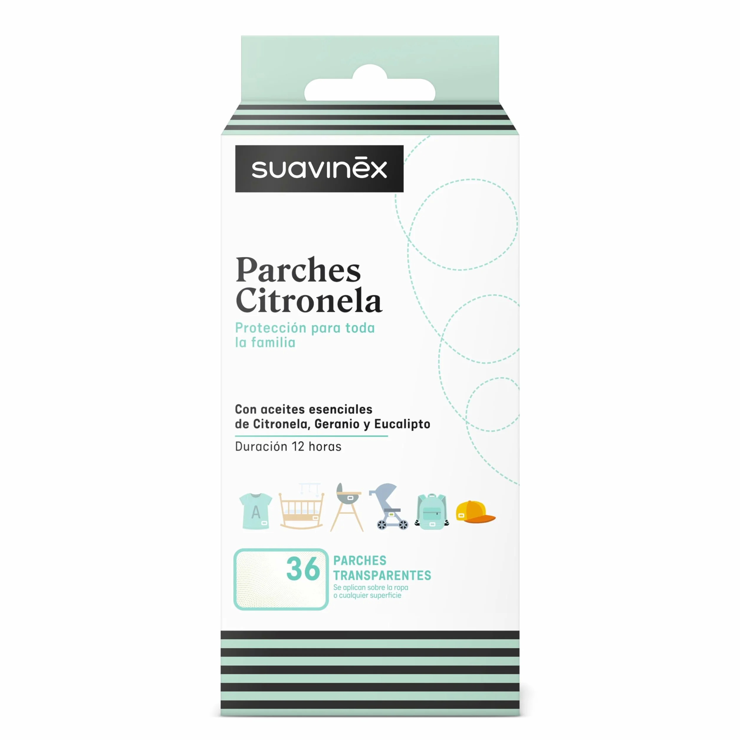 Suavinex Parches de Citronela para Bebés Niños Adultos 12 H Duración Adhesivos Transparentes 36 uds