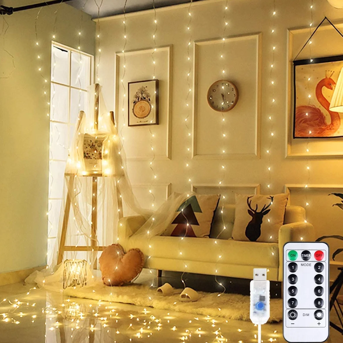 Cortina de Luces 3x3M 300 LED Navidad Blanca Cálida 8 Modos Anpro