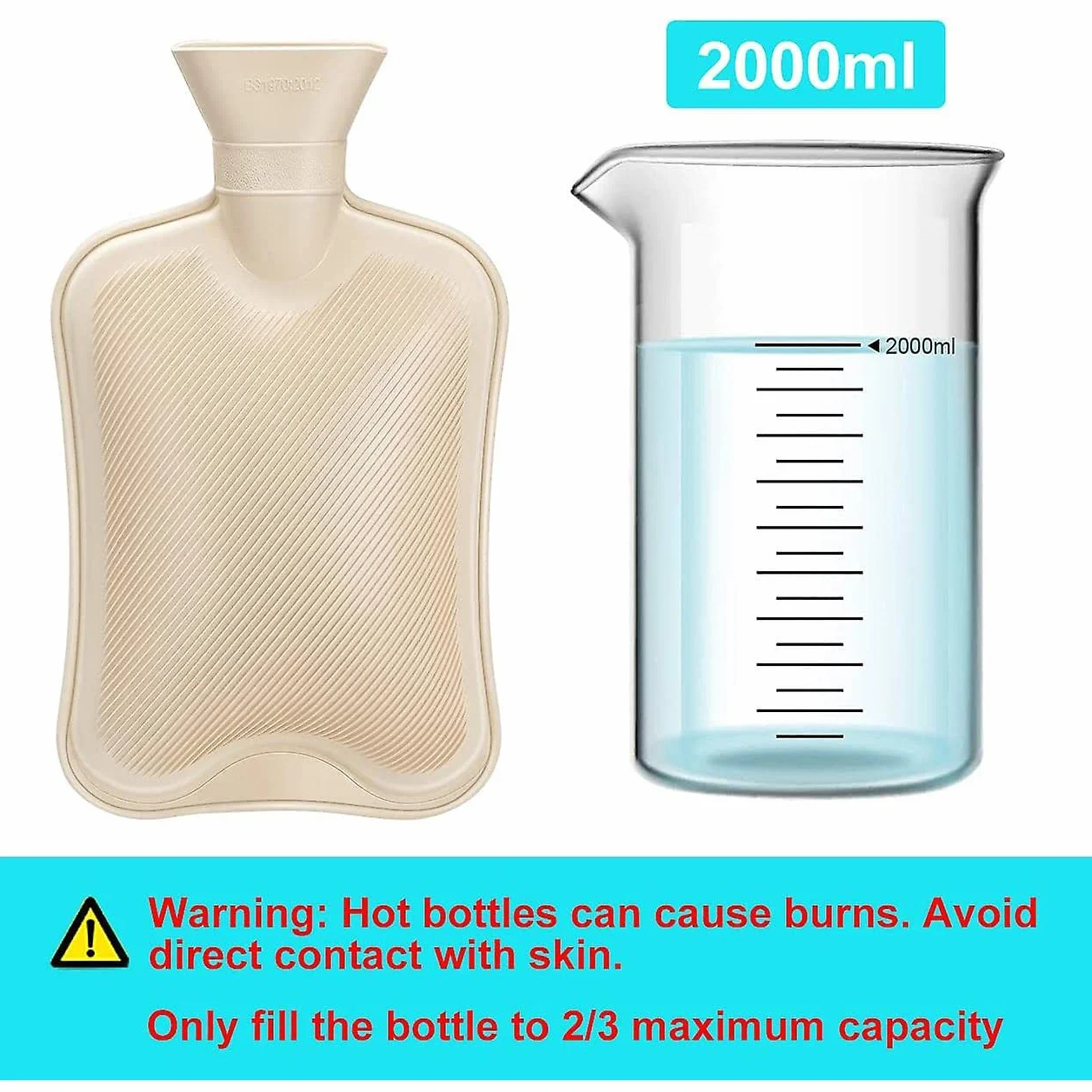 Bolsa de Agua Caliente de 2L Cokomono con Funda de Felpa Suave - Gris