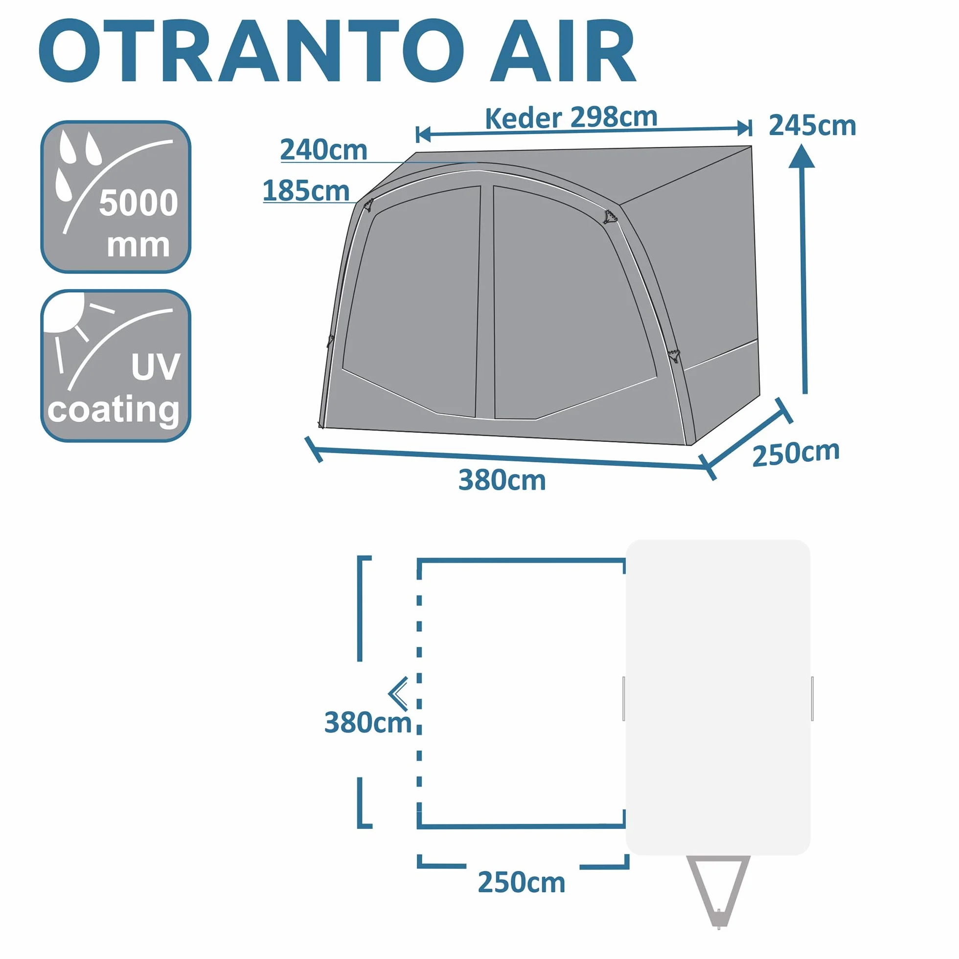 your GEAR Otranto Air - Techo solar inflable de 380x250 cm, columna de agua de 5000 mm, ideal para caravanas y autocaravanas, protección solar