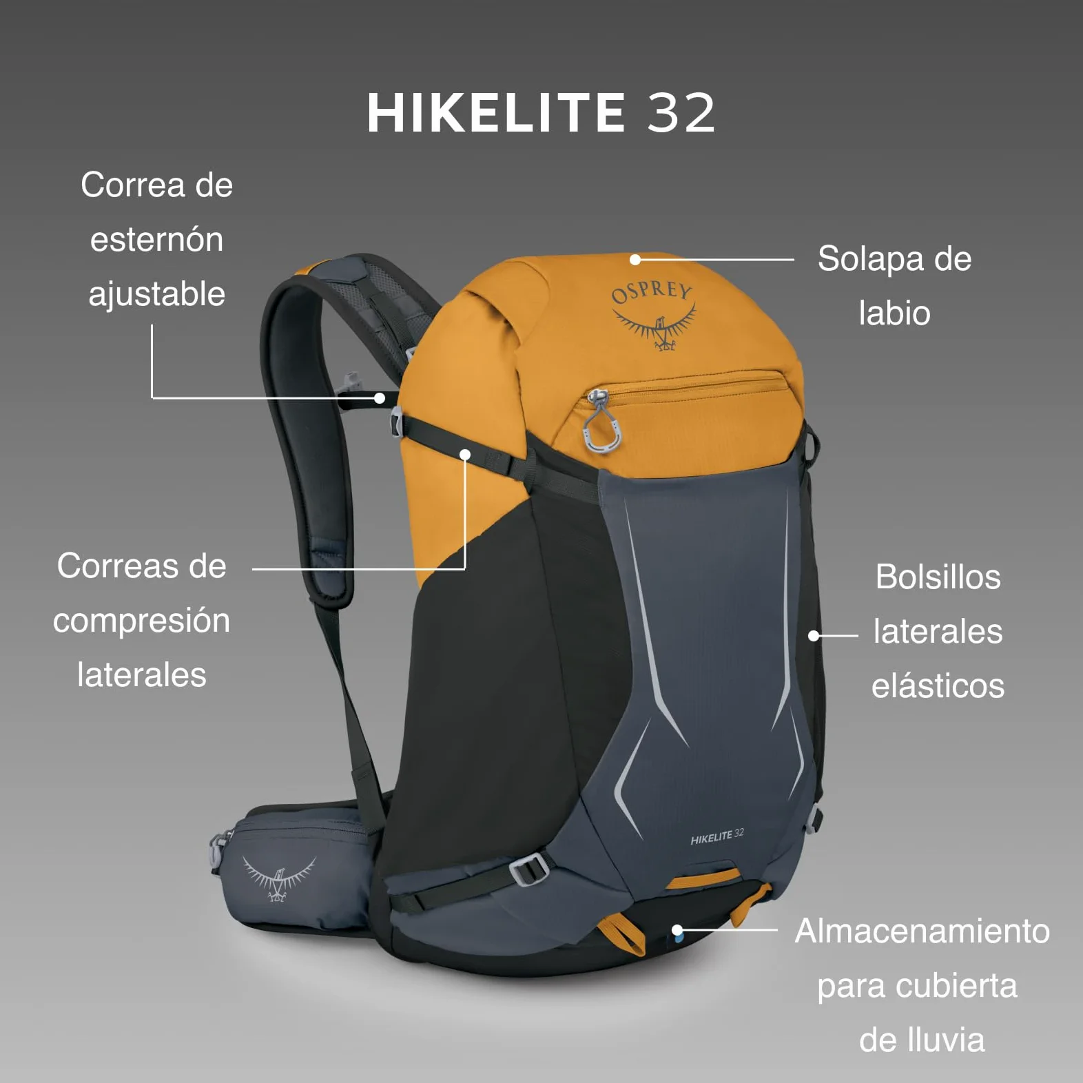 Osprey Hikelite Mochila de senderismo unisex, 32L, Graphite Purple