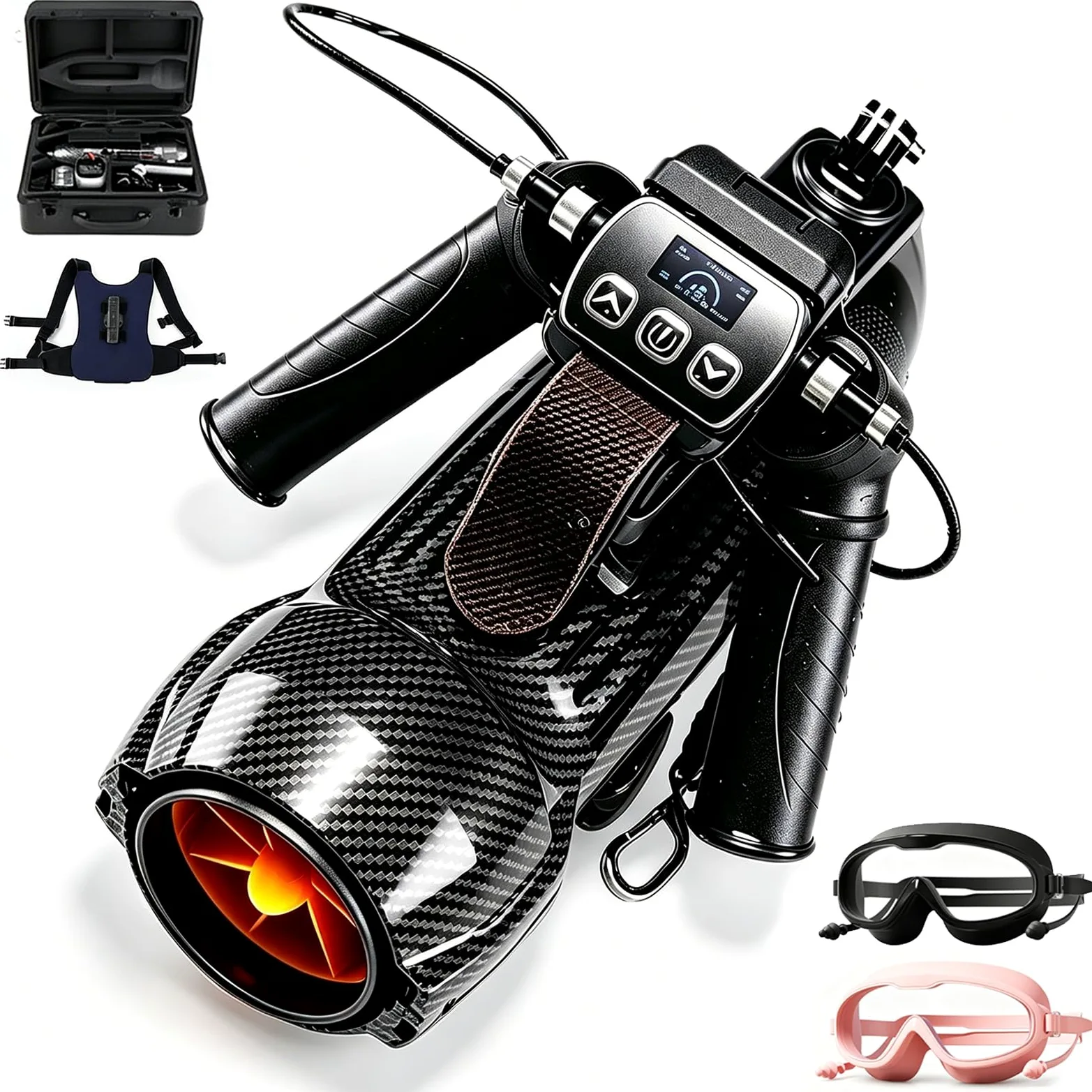 Scooter Submarino de 650W, Vehículo de Propulsión Subacuática para Buceo con 2 Baterías de 4400mAh y 2 Gafas de Natación, Profundidad Máxima de 40 m, Velocidad Máxima de 7 km/h, Empuje de 7,8 kg